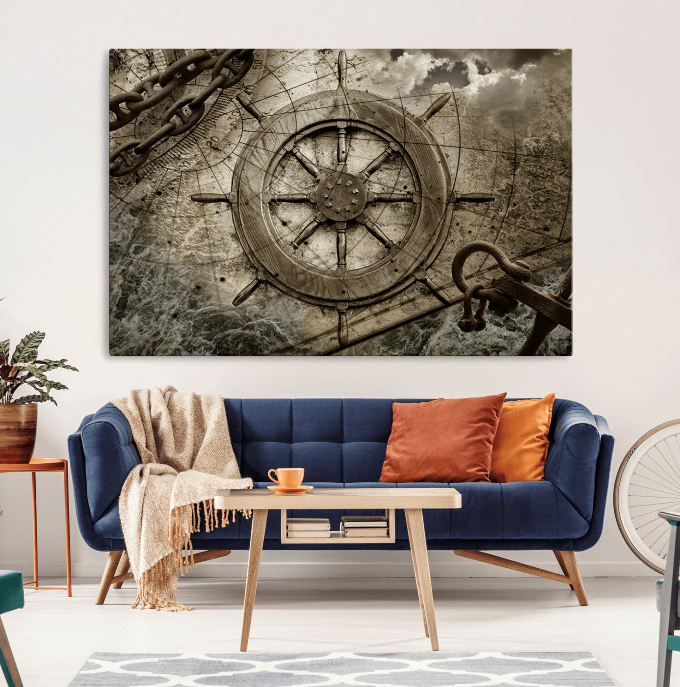 98180-MGV-CV-36X24-Wooden Ship Wheel Canvas Print, Multi Panel Canvas Wall Art Print