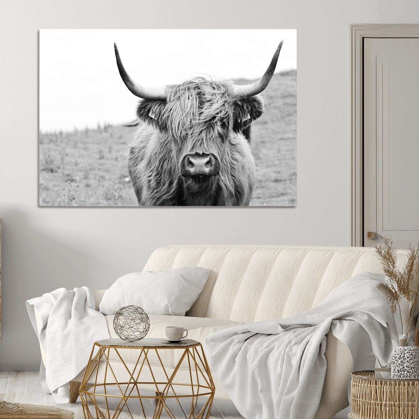 16248-MGV-CV-36X24-Newfoundland Cow Art Wall Art, Black White Cow Art Wall Art Canvas Print