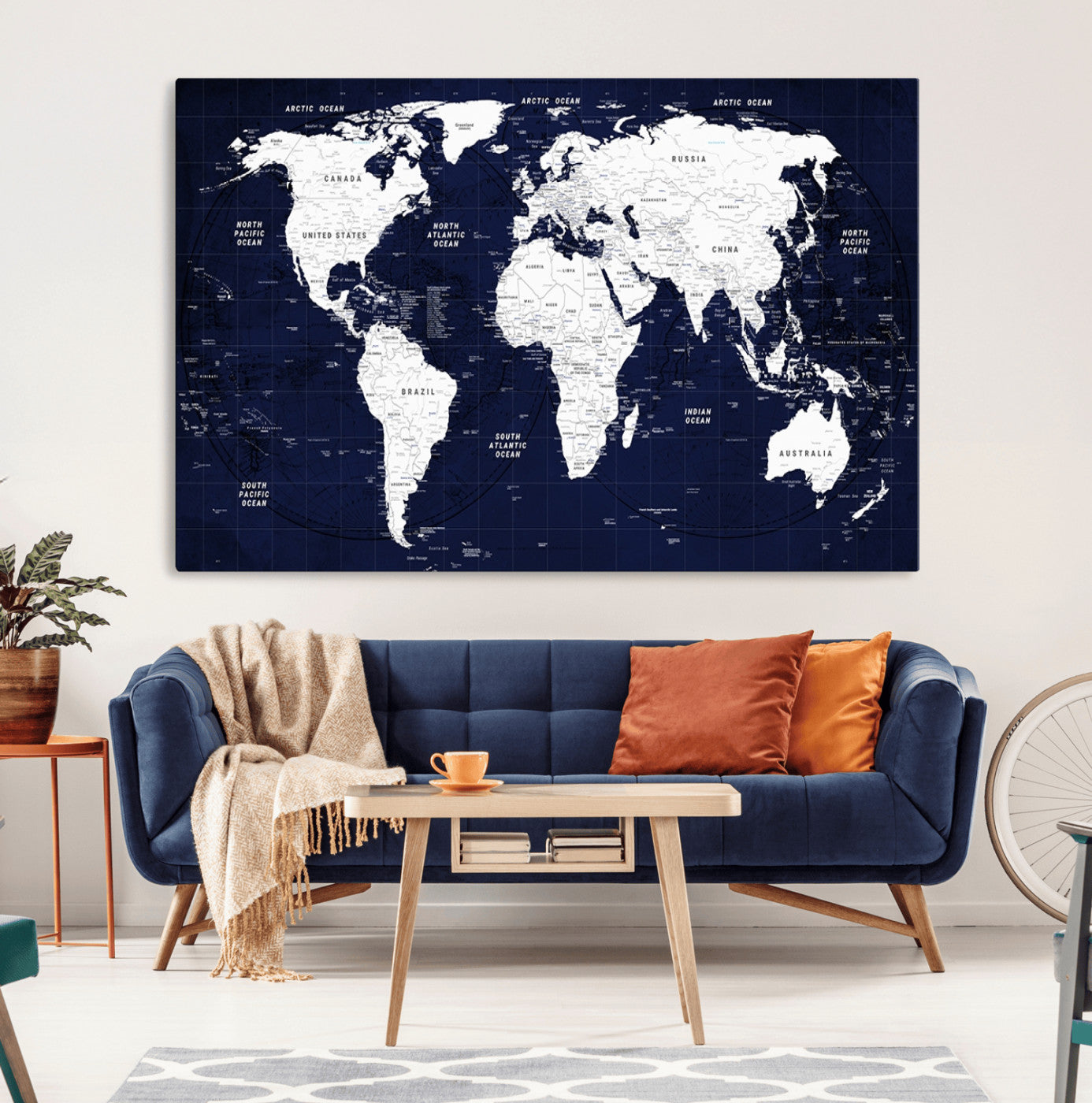 MGV-CV-36X24 - World Map Wall Art Canvas Print for Home and Office Decor