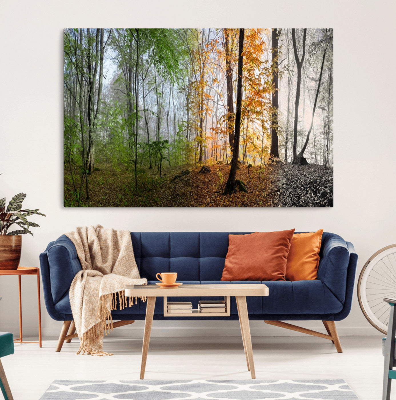 -Four Seasons Wall Art Forest Canvas Print – Triptych Seasonal Nature Print – Landscape Decor for