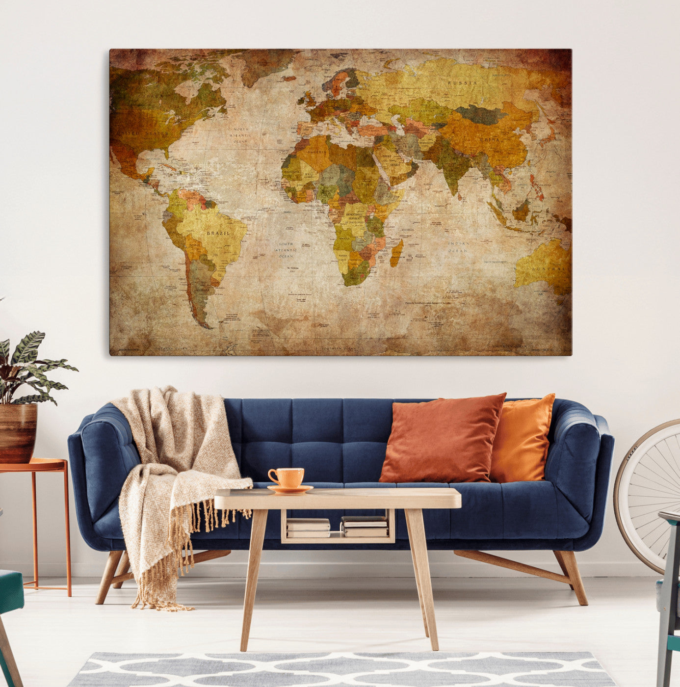 MGV-CV-36X24 - Push Pin World Map Canvas Print – Framed Wall Art for Couples to Track Their Travels – Anniversary