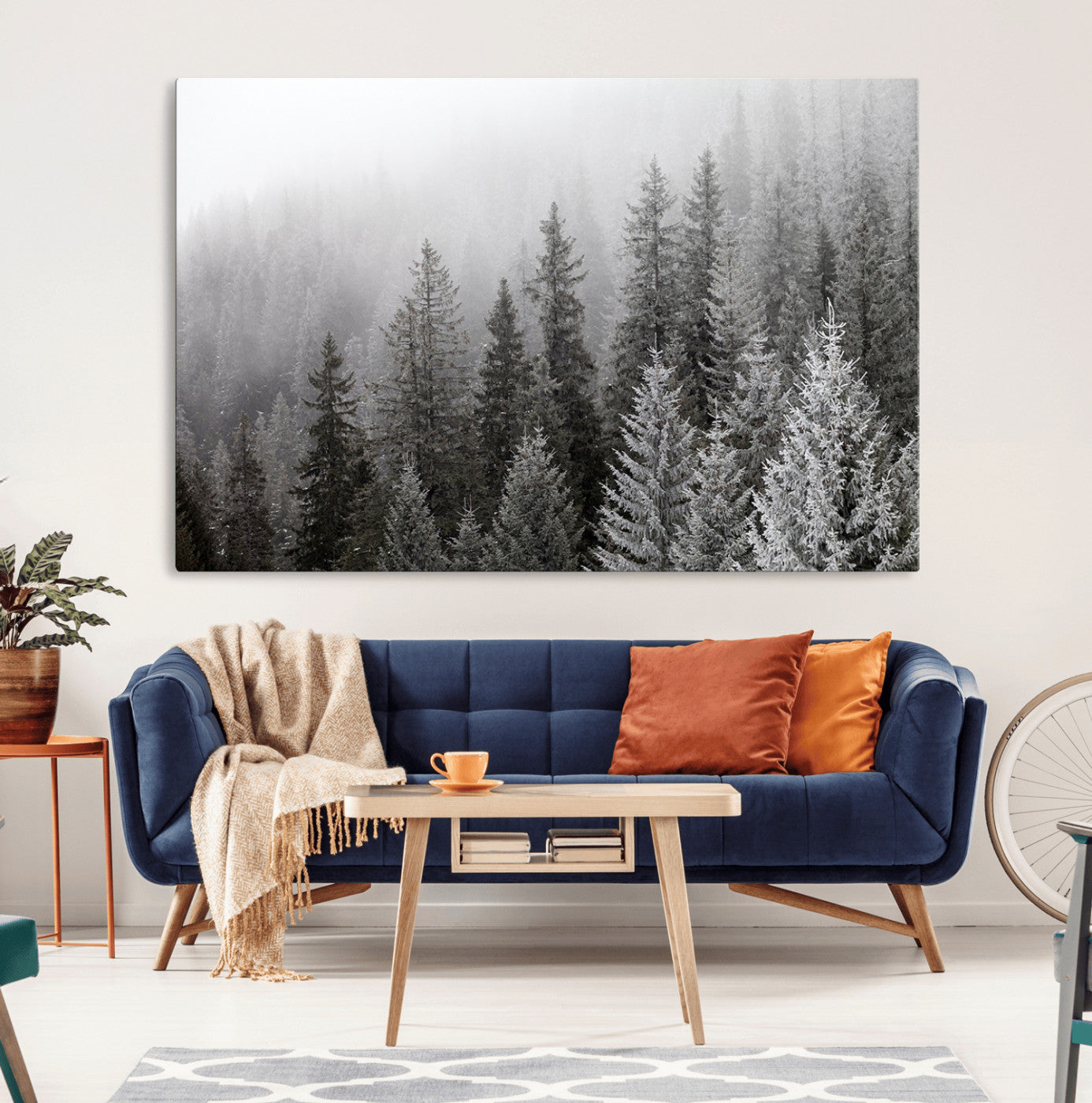 20552-MGV-CV-36X24-Big Foggy Forest and Misty Trees Forest Wall Art Canvas Print