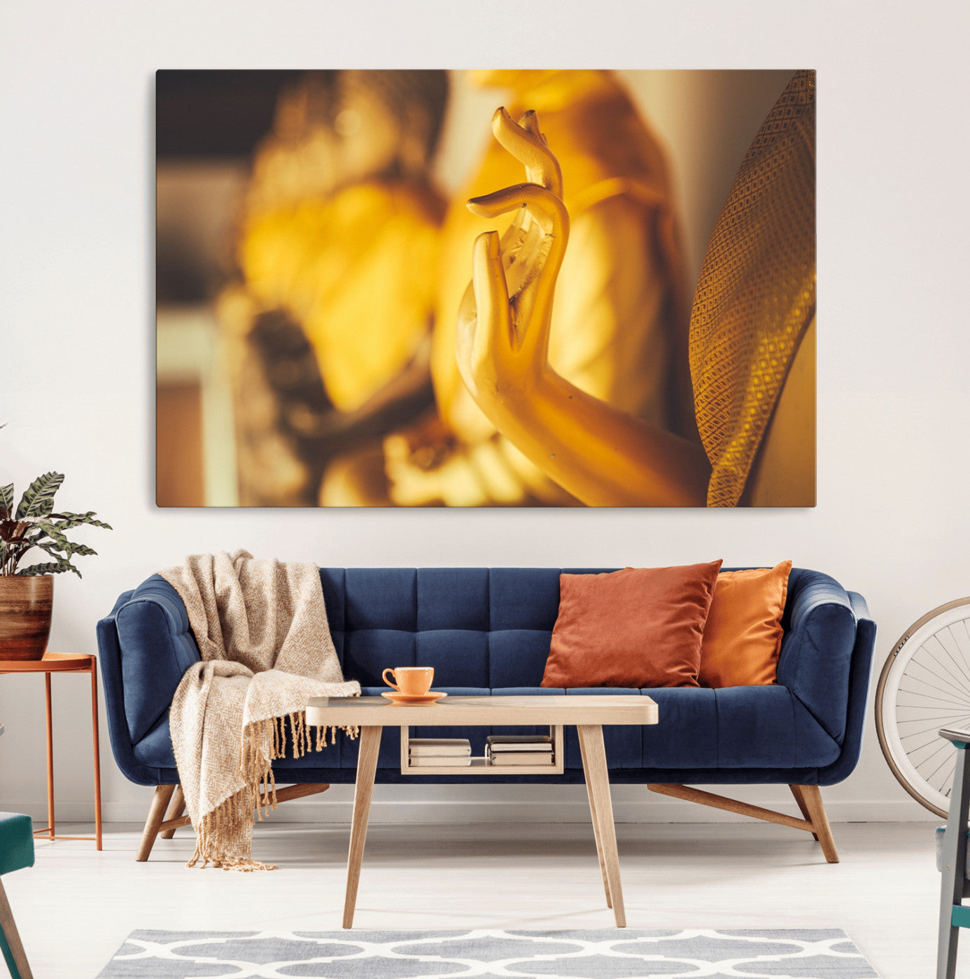 30728-MGV-CV-36X24-Gold Buddha Statue Hands Wall Art Canvas Print