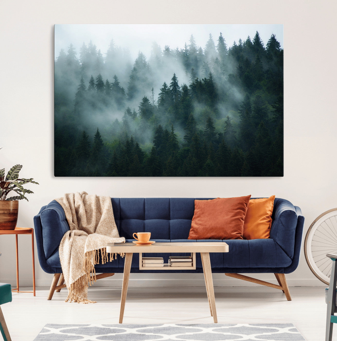 MGV-CV-36X24 - Foggy Forest 3-Panel Canvas Wall Art | Large Giclée Nature Scene Print for Living Room, Office, or