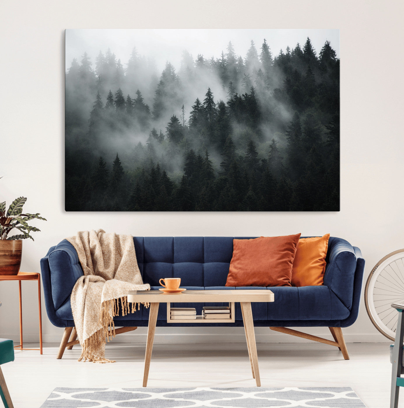 MGV-CV-36X24 - Foggy Forest Wall Art Canvas Print | 3 Panel Large Misty Landscape for Dining Room, Office, or