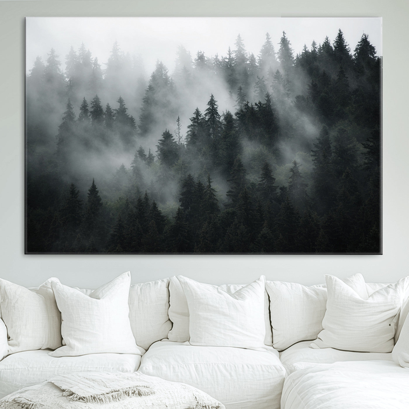 52359-MGV-CV-36X24-Foggy Forest Wall Art Canvas Print | 3 Panel Large Misty Landscape for Dining Room, Office, or Living Room | Ready to Hang Nature Deco