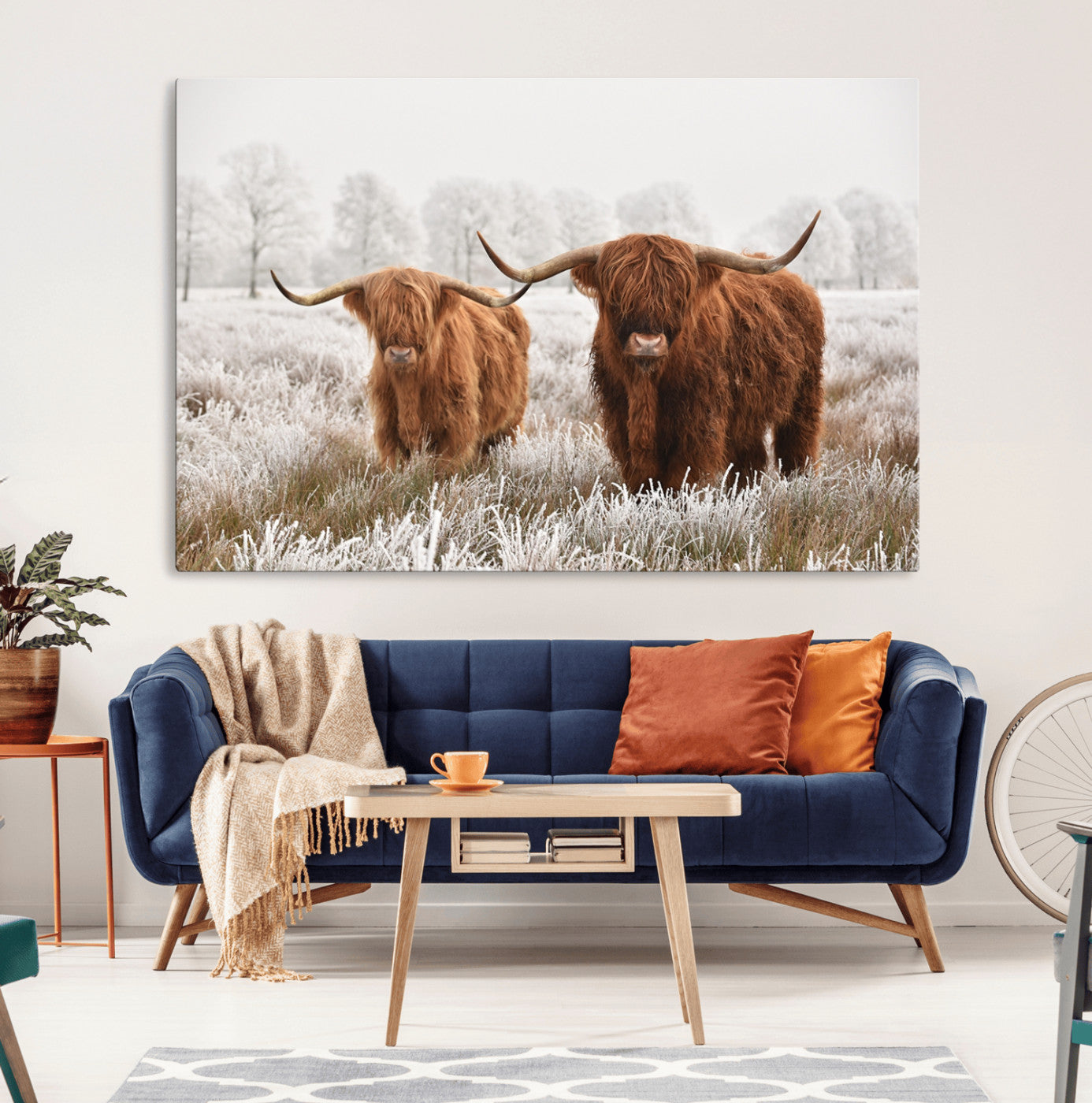 MGV-CV-36X24 - Longhorn Cattle Wall Art Canvas Print, Framed Farmhouse Style Art Picture Print, Rustic Cow Perfect Rustic Farmhouse Decor Artwork