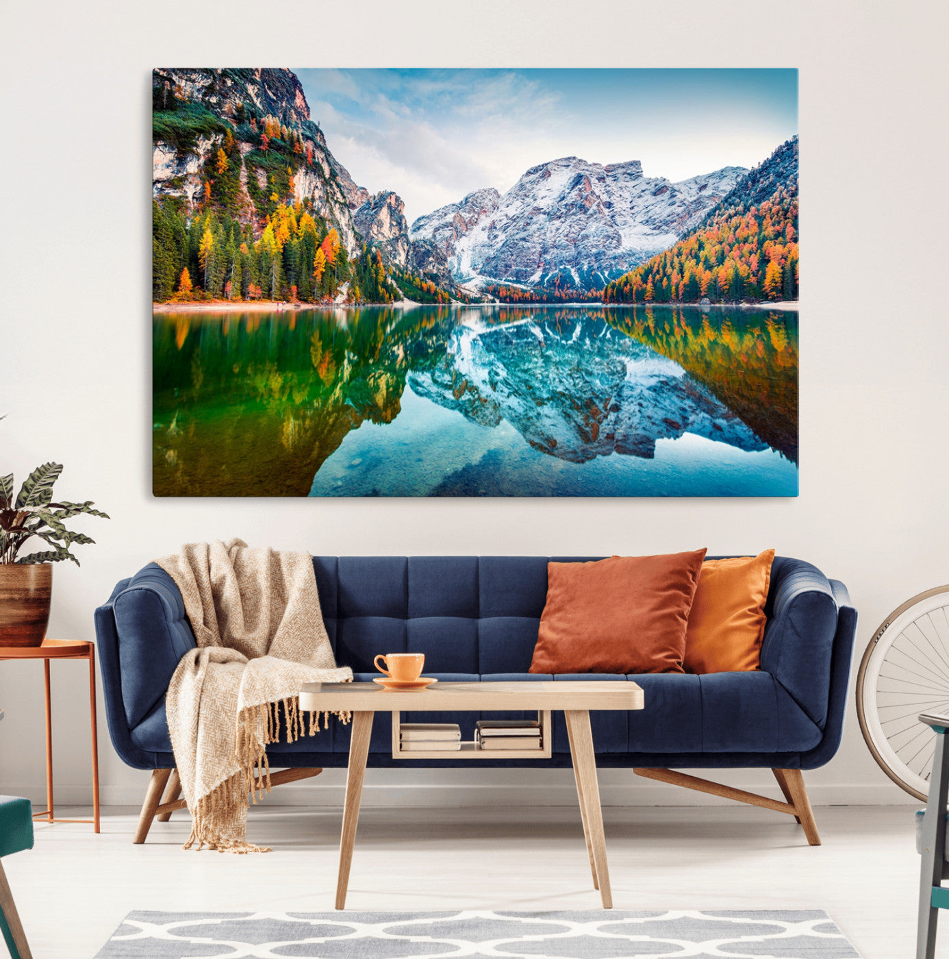 -Spectacular autumn view of Braies Lake Wall Art Canvas Print