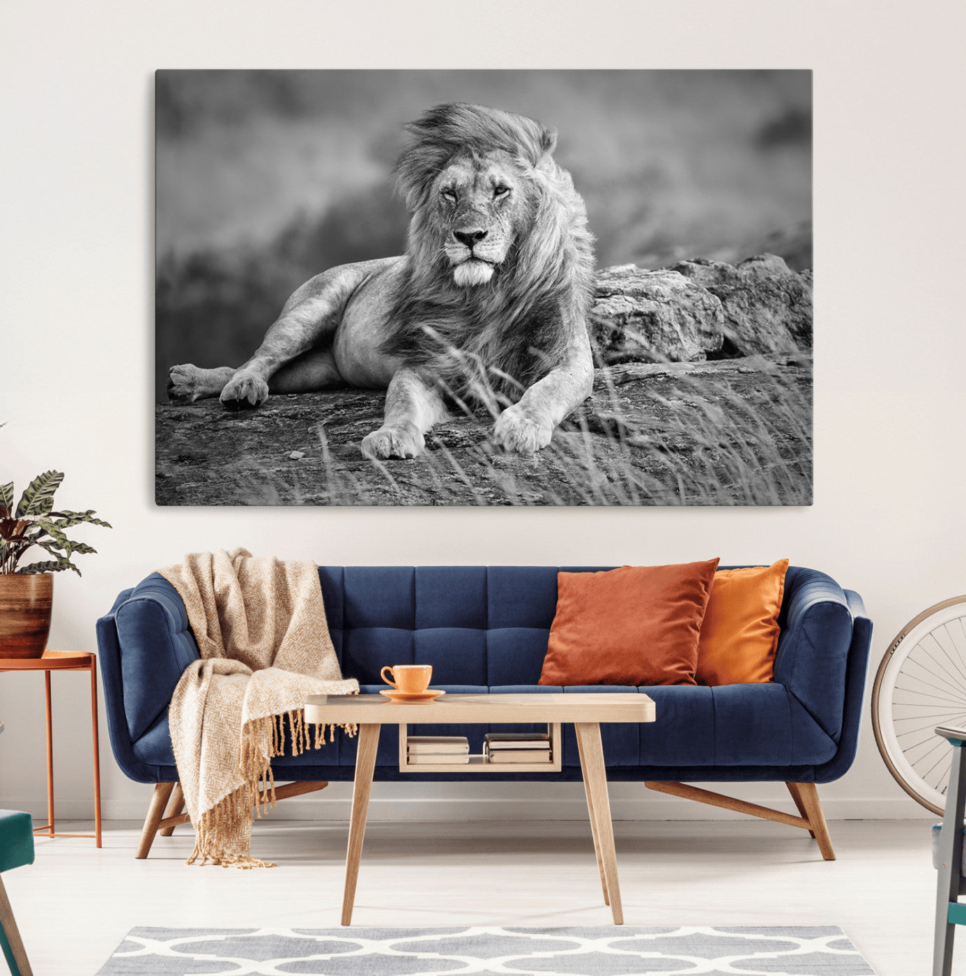 68679-MGV-CV-36X24-King Forest Lion Wall Art Canvas Print – Framed Majestic Wildlife Scene with Regal Lion Artwork for Home, Office