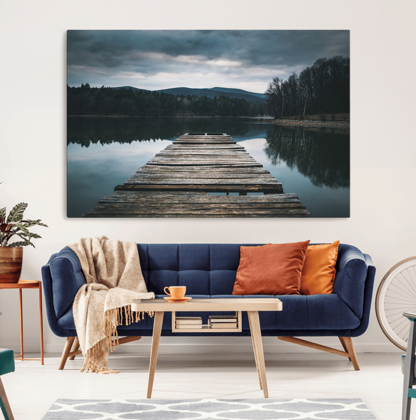 MGV-CV-36X24 - Wooden Bridge Near Lake Wall Art Canvas Print
