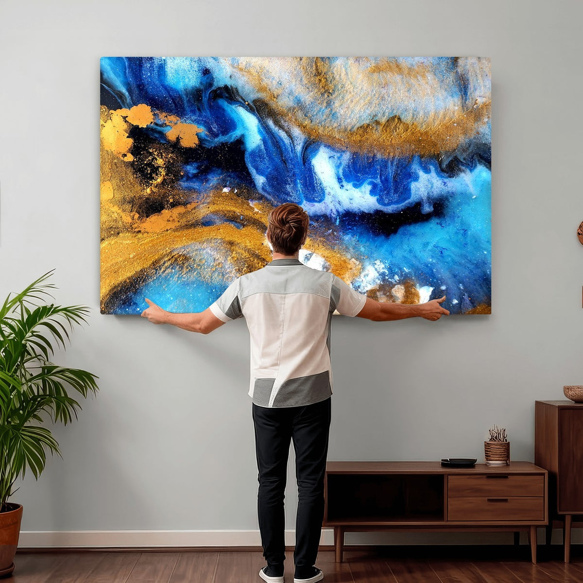 42100-_Poster-30x20 - Large Abstract Wall Art Print | Gold and Blue Abstract Canvas Wall Art
