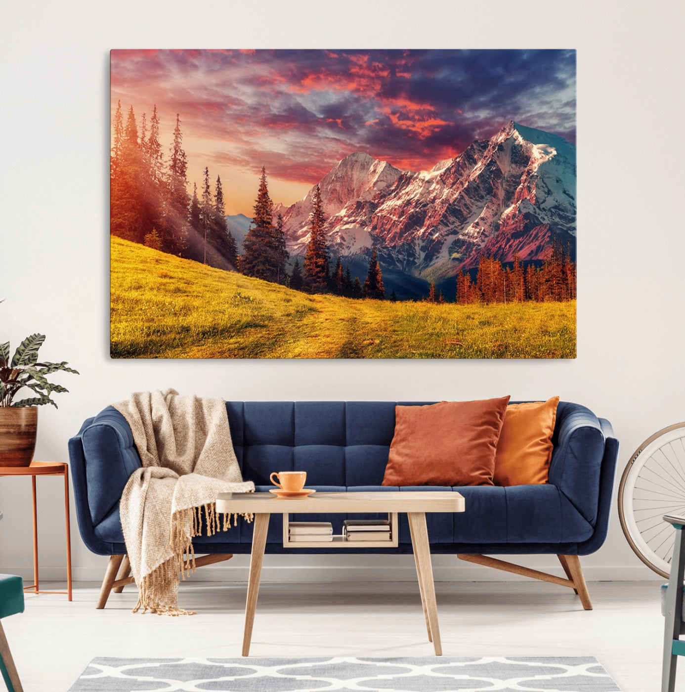 48448-MGV-CV-36X24-Mountain and Daylight Red Sunset Wall Art Canvas Print