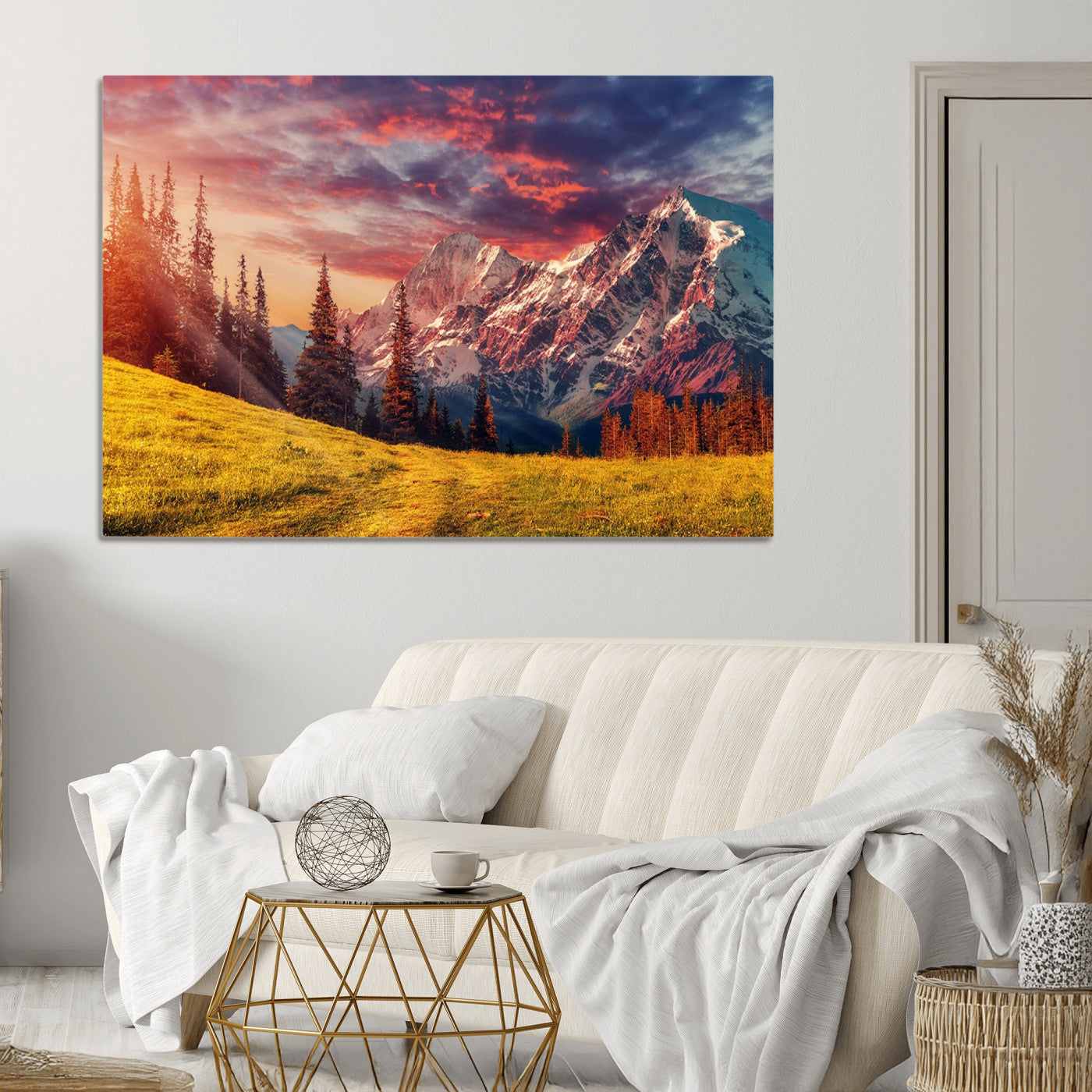 48448-MGV-CV-36X24-Mountain and Daylight Red Sunset Wall Art Canvas Print