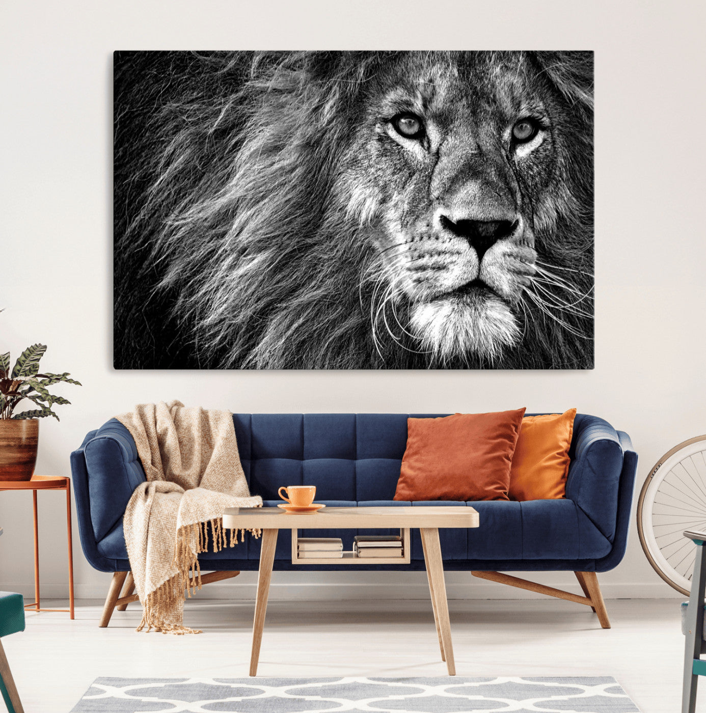 58363-MGV-CV-36X24-Black and White Lion Canvas Wall Art Print – Wildlife Portrait Artwork for Home, Office, Living Room, Guest Room
