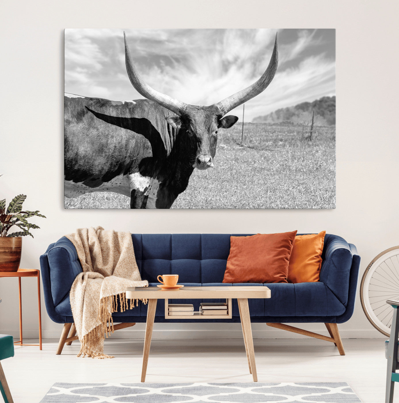 MGV-CV-36X24 - Longhorn Wall Art Canvas Print, Framed Ranch Wall Art Canvas Print