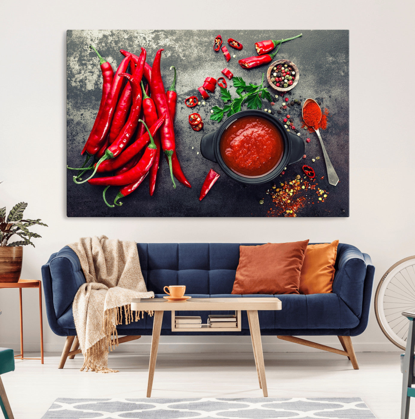 MGV-CV-36X24 - Red Chili Peppers Wall Art Kitchen Artwork Canvas Print