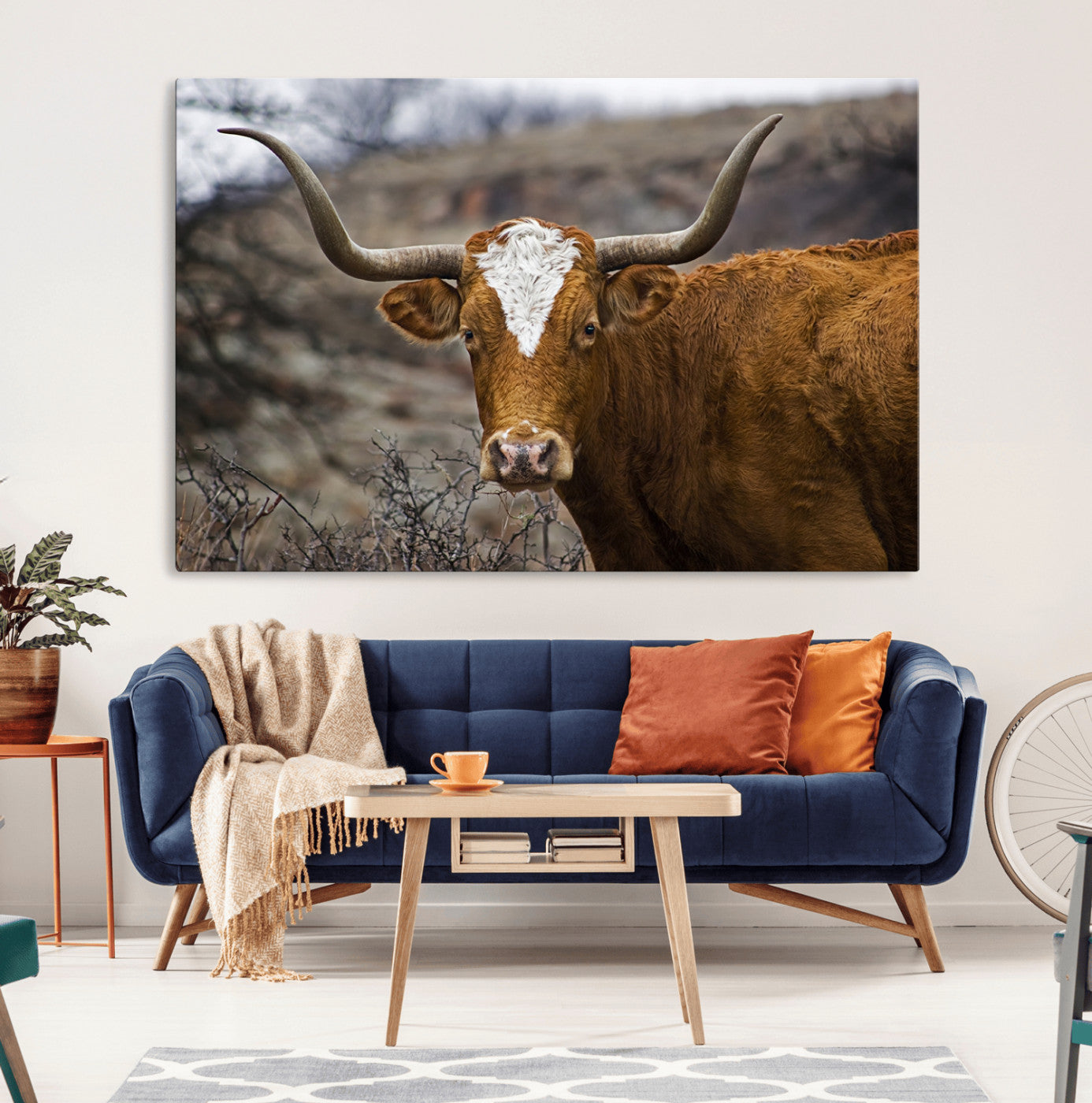 MGV-CV-36X24 - Framed Big Cow Animal Wall Art Canvas Print