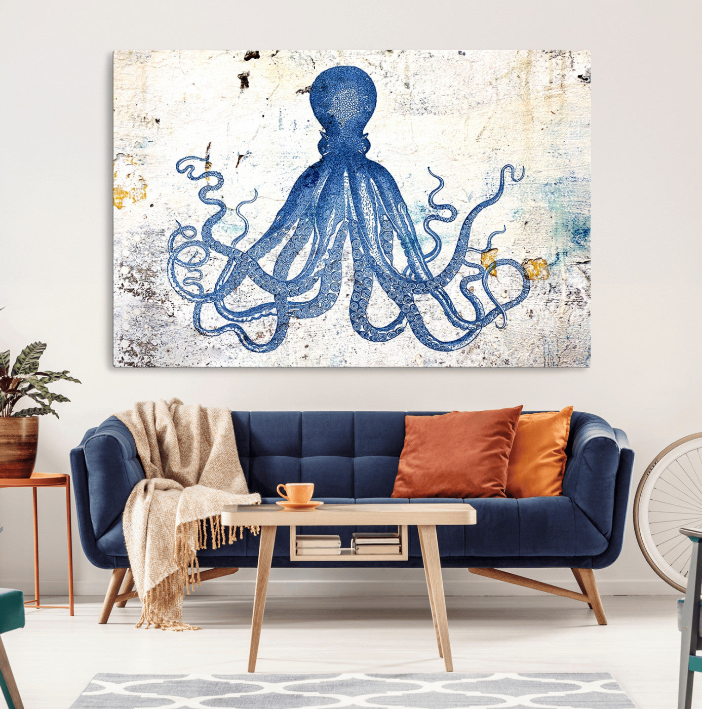 MGV-CV-36X24 - Octopus Canvas Wall Art | Coastal Marine Life Artwork for Living Room, Bedroom, or Office |