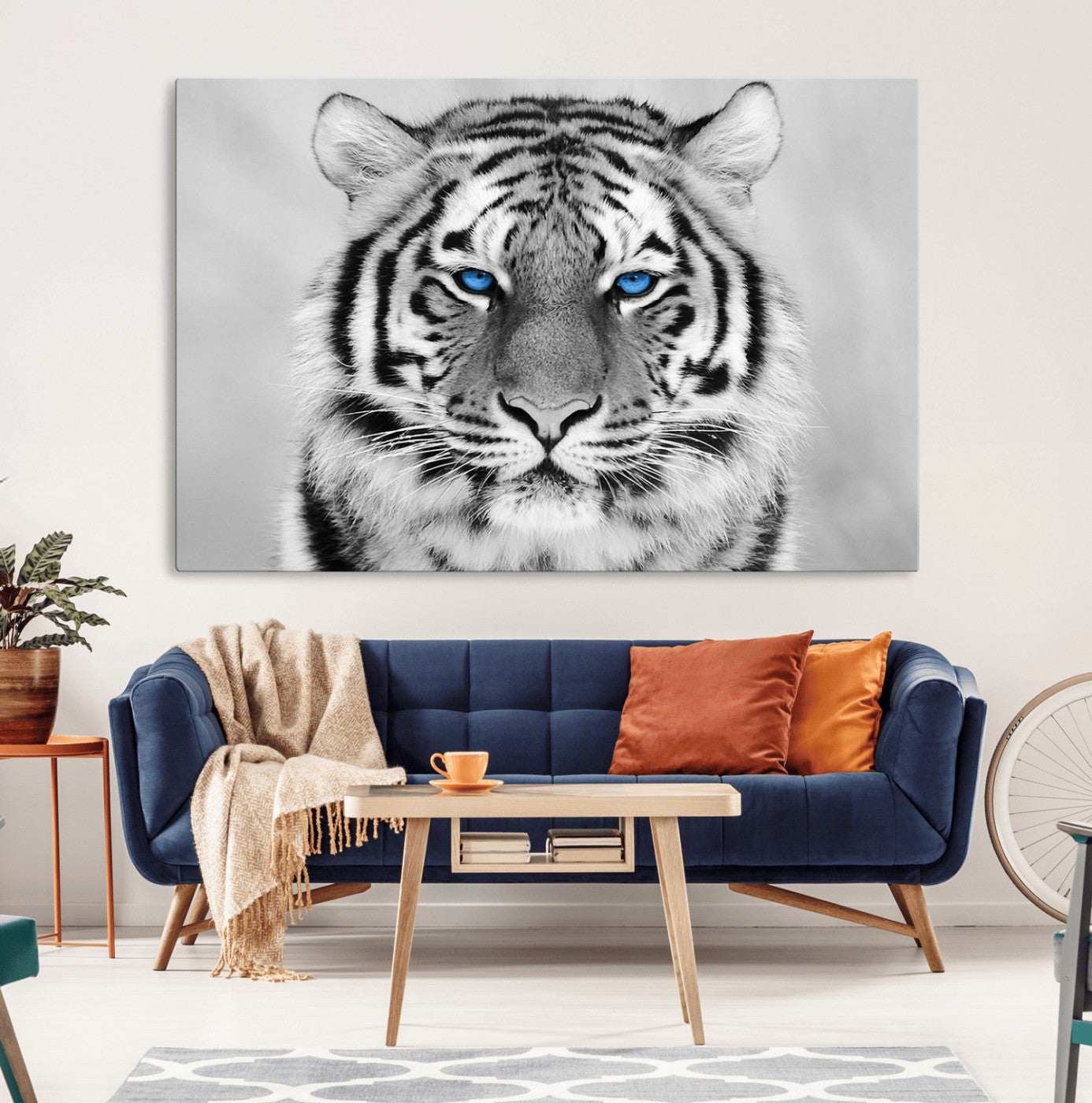 MGV-CV-36X24 - Black and White Tiger Wall Art Animal Canvas Print