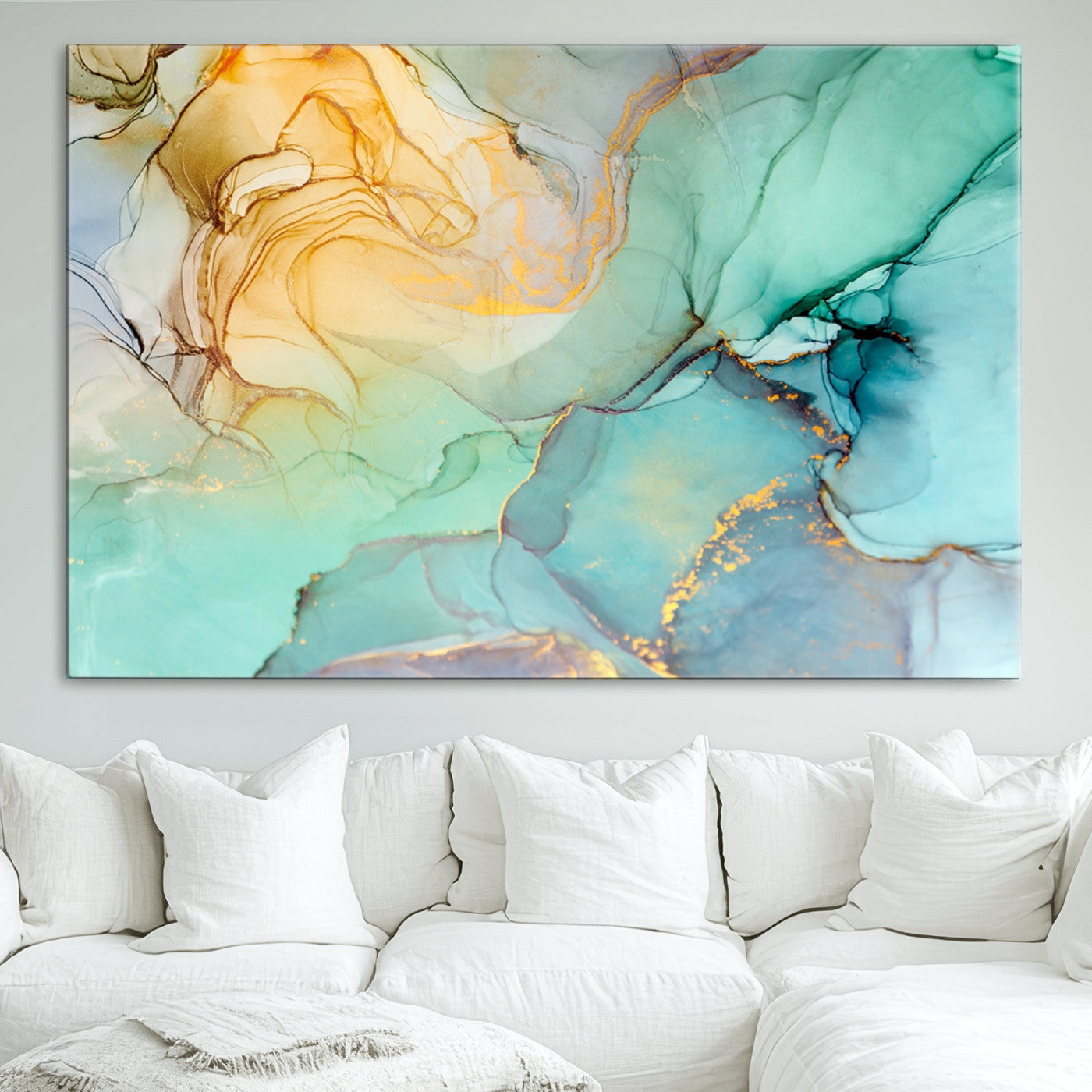 47242-MGV-CV-36X24-Green Marble Fluid Effect Wall Art Abstract Canvas Wall Art Print