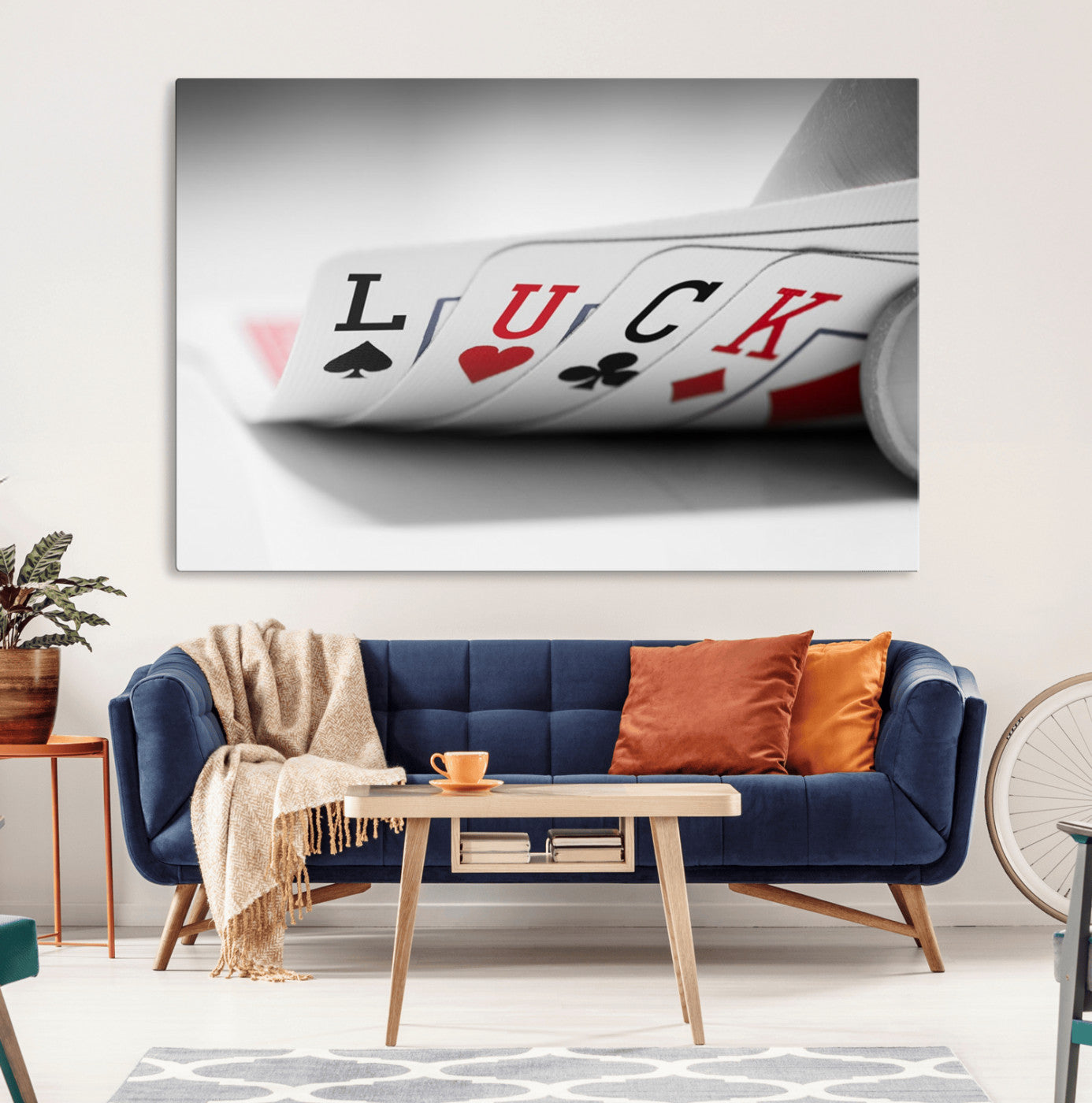 -Framed Luck Poker Cards Canvas – Modern Triptych Wall Art, Ready to Hang for Game Rooms