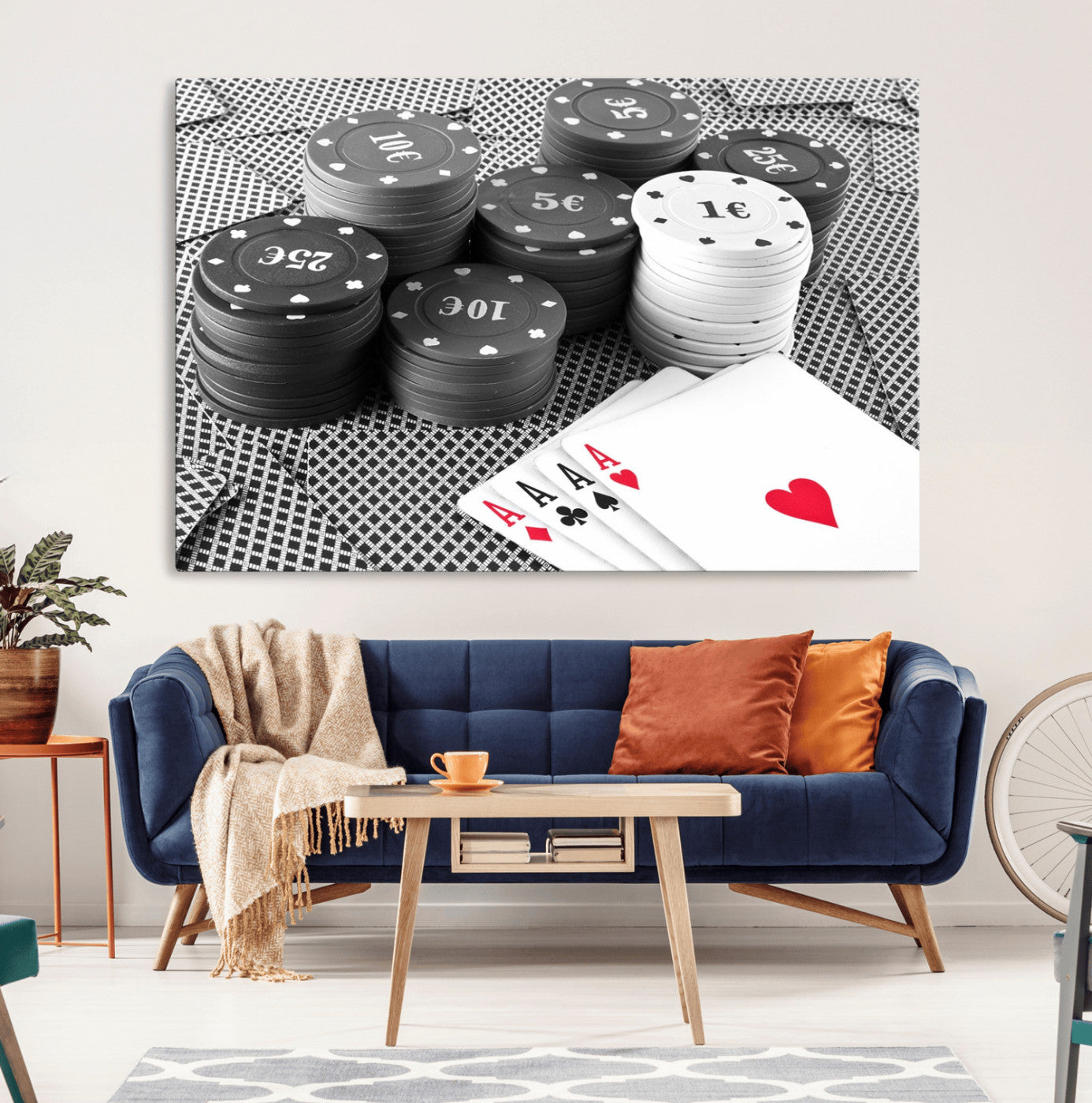 MGV-CV-36X24 - Poker Game Cards Wall Art Canvas, Multi Panel Wall Art Canvas Print