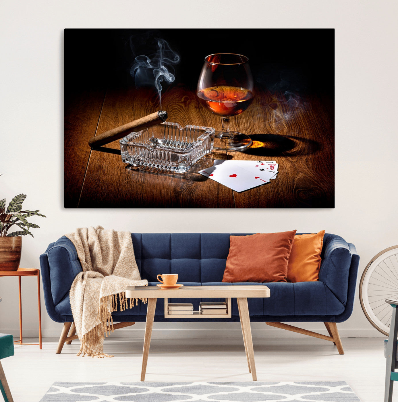 65720-MGV-CV-36X24-Whiskey Cigar Wall Art Canvas Print Kitchen Wall
