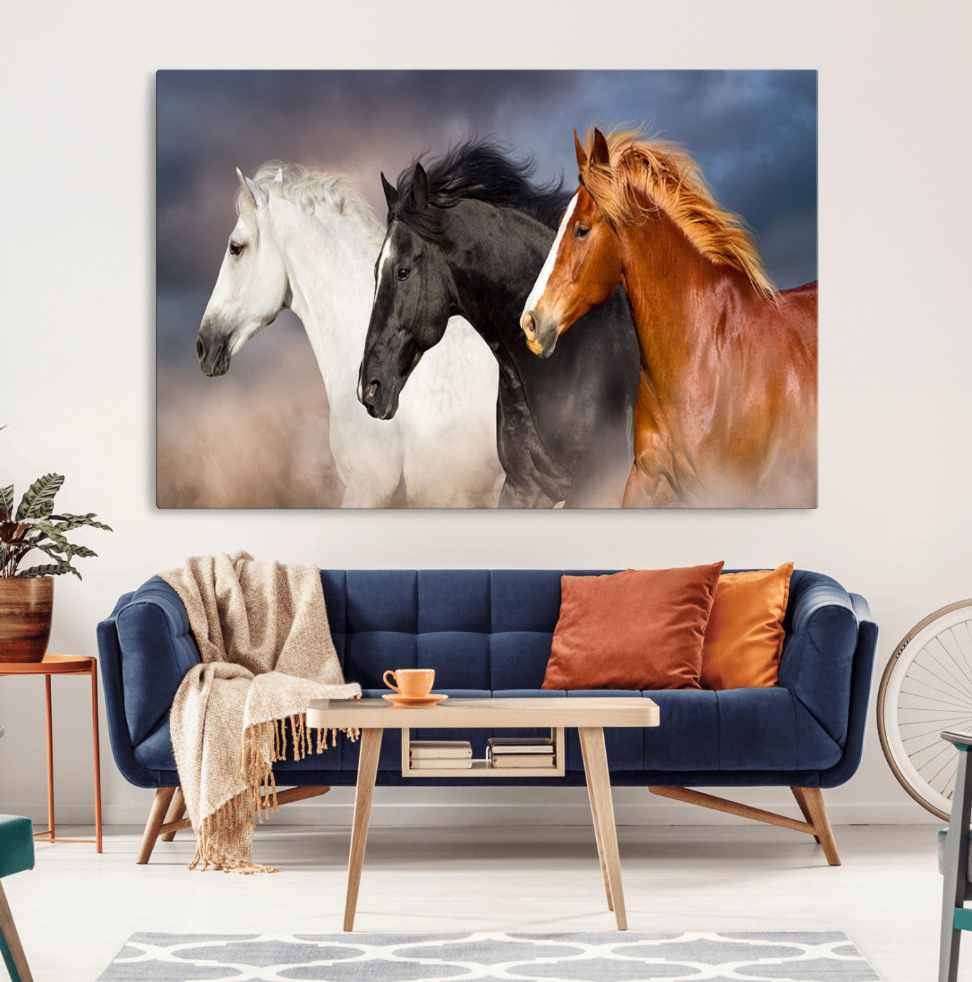 MGV-CV-36X24 - Animal Wall Art Three Horses Farmhouse Art Canvas, Framed Three Horses Canvas Print