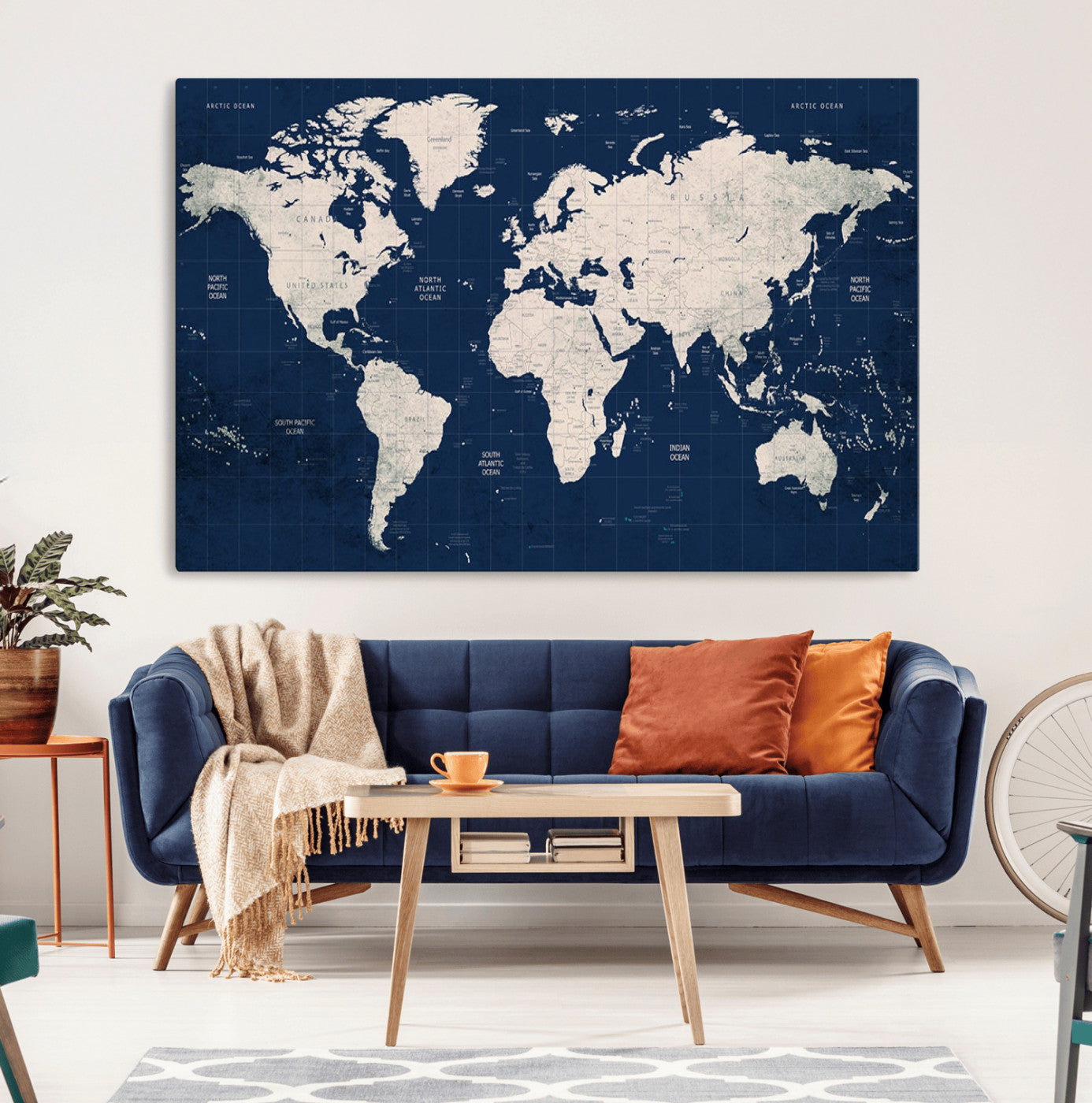 16589-MGV-CV-36X24-Push Pin World Map Canvas Print – Travel Tracker Wall Art for Couples, Perfect Anniversary Gift for Home or Office Decor