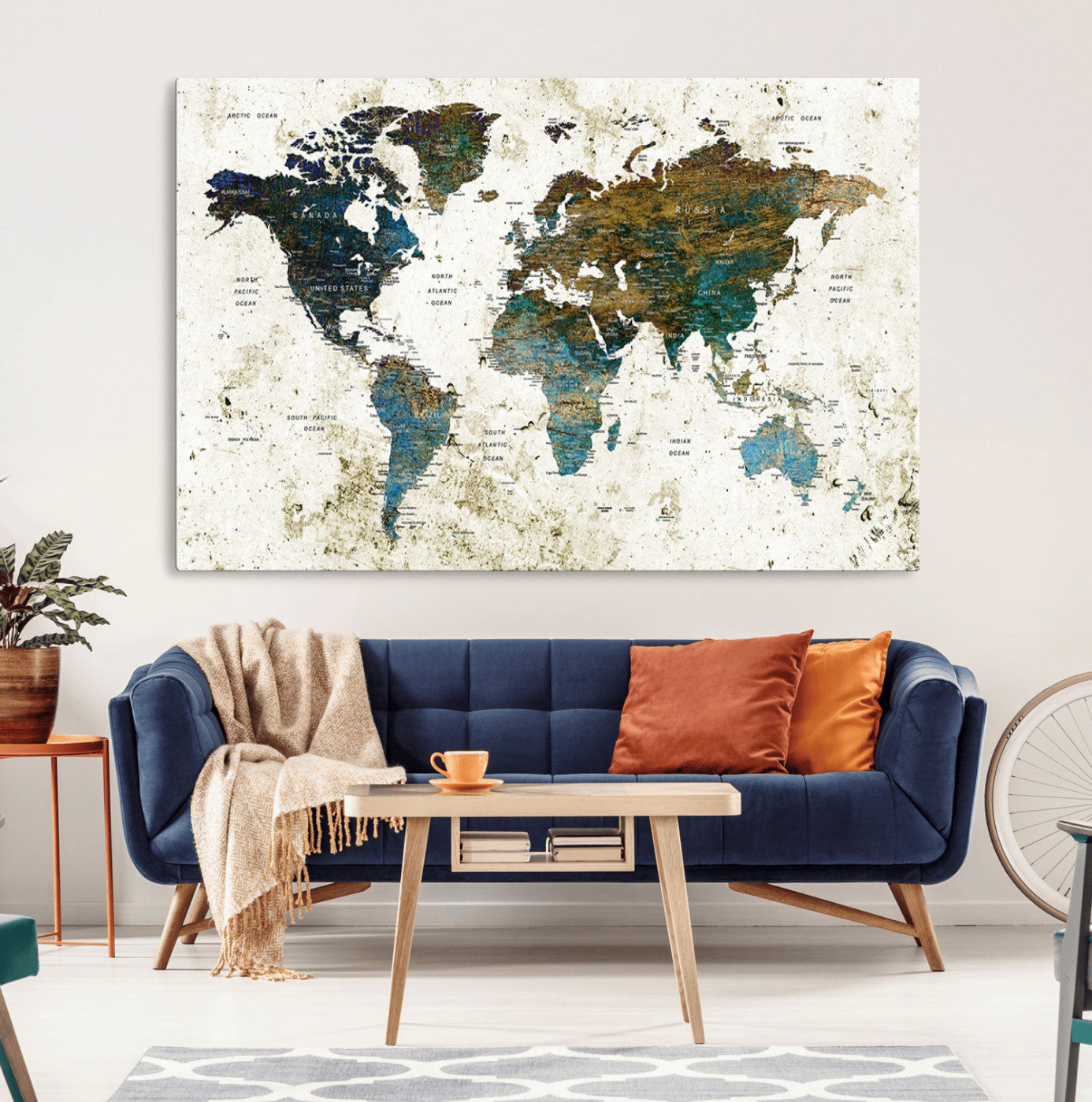 78067-MGV-CV-36X24-Vintage World Map Wall Art Canvas Print, Framed Rustic Earth Map Art Picture Print, Antique Map Perfect Rustic Vintage Decor Artwork