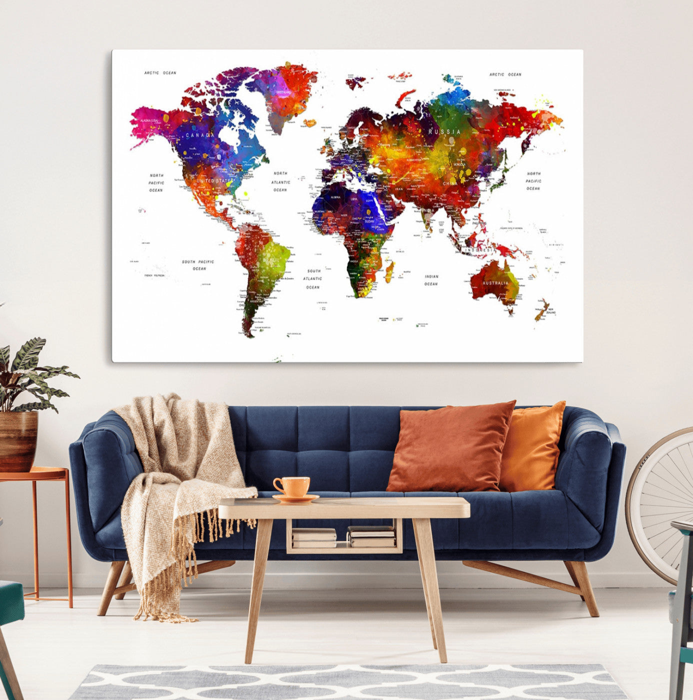 MGV-CV-36X24 - Push Pin World Map Canvas Print – Framed Wall Art for Couples to Track Their Travels – Anniversary