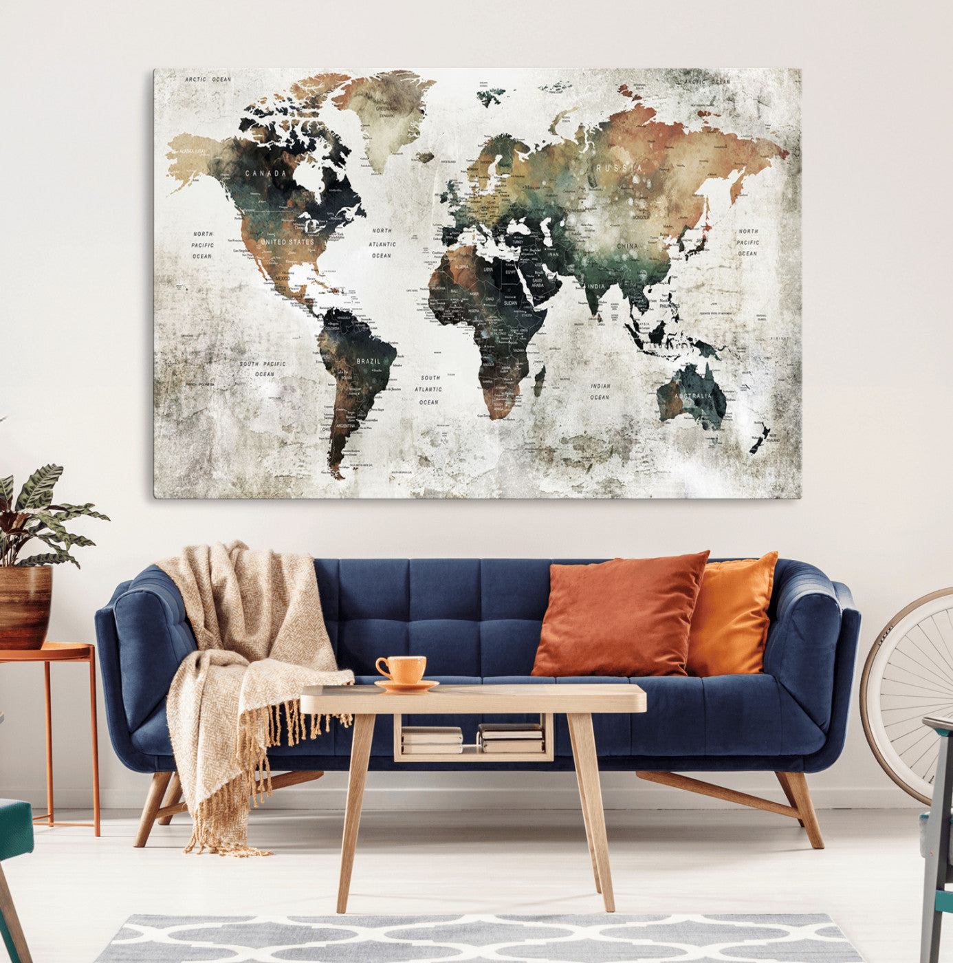 19444-MGV-CV-36X24-Push Pin World Map Canvas Print – Travel Tracker Wall Art for Couples, Perfect Anniversary Gift for Home or Office Decor