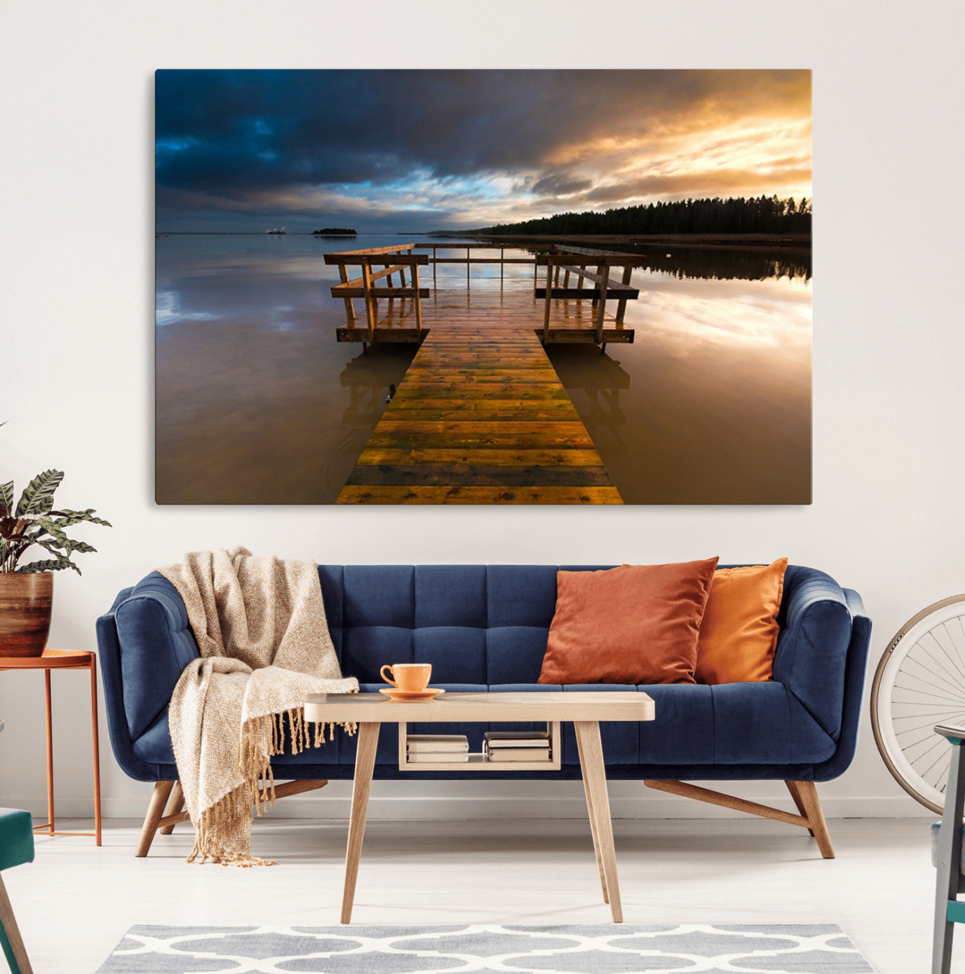 MGV-CV-36X24 - Serene Lake Pier at Sunset Canvas Print | Landscape Canvas Print | Ready to Hang and Framed Wall Art