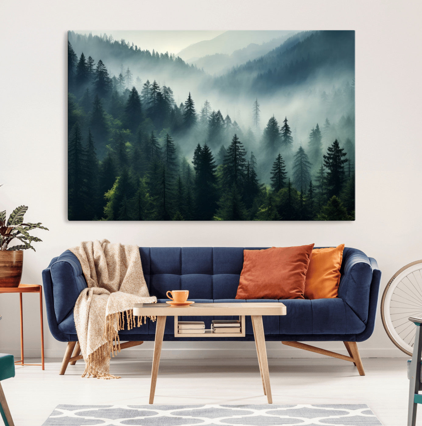 MGV-CV-36X24 - Captivating Misty Forest Wall Art Premium Canvas Print a Foggy and Serene Atmosphere Art