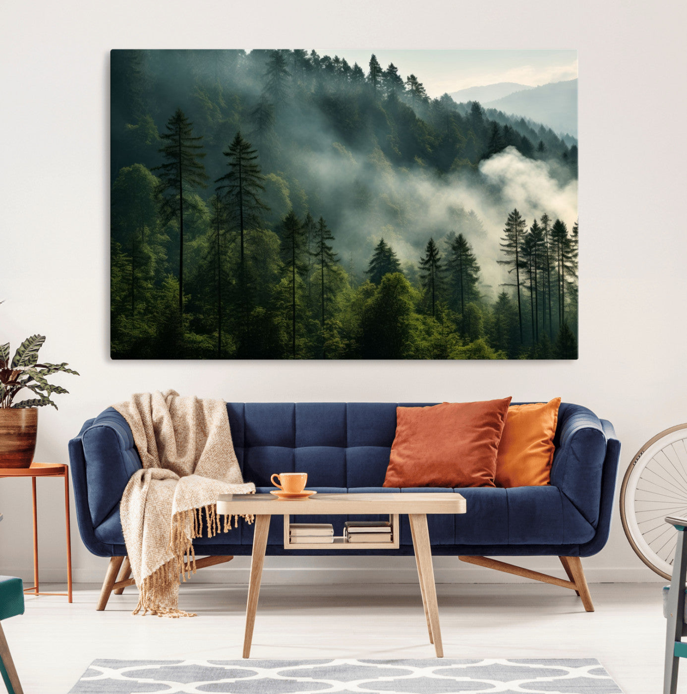 13518-MGV-CV-36X24-Misty Forest Wall Art Premium Canvas Print a Foggy and Serene Atmosphere