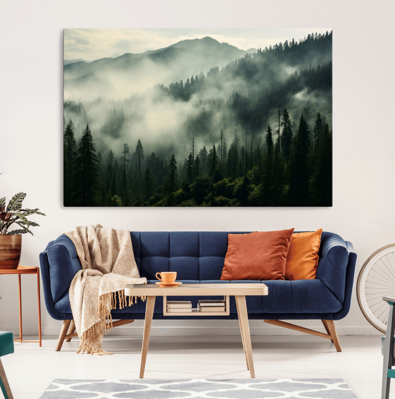 25295-MGV-CV-36X24-Captivating Misty Forest Wall Art Premium Canvas Print a Foggy and Serene Atmosphere