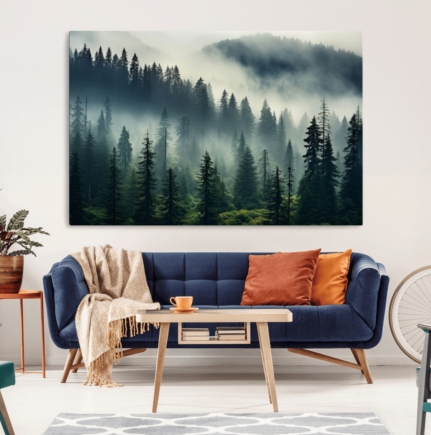 48606-MGV-CV-36X24-Captivating Misty Forest Wall Art Premium Canvas Print a Foggy and Serene Atmosphere