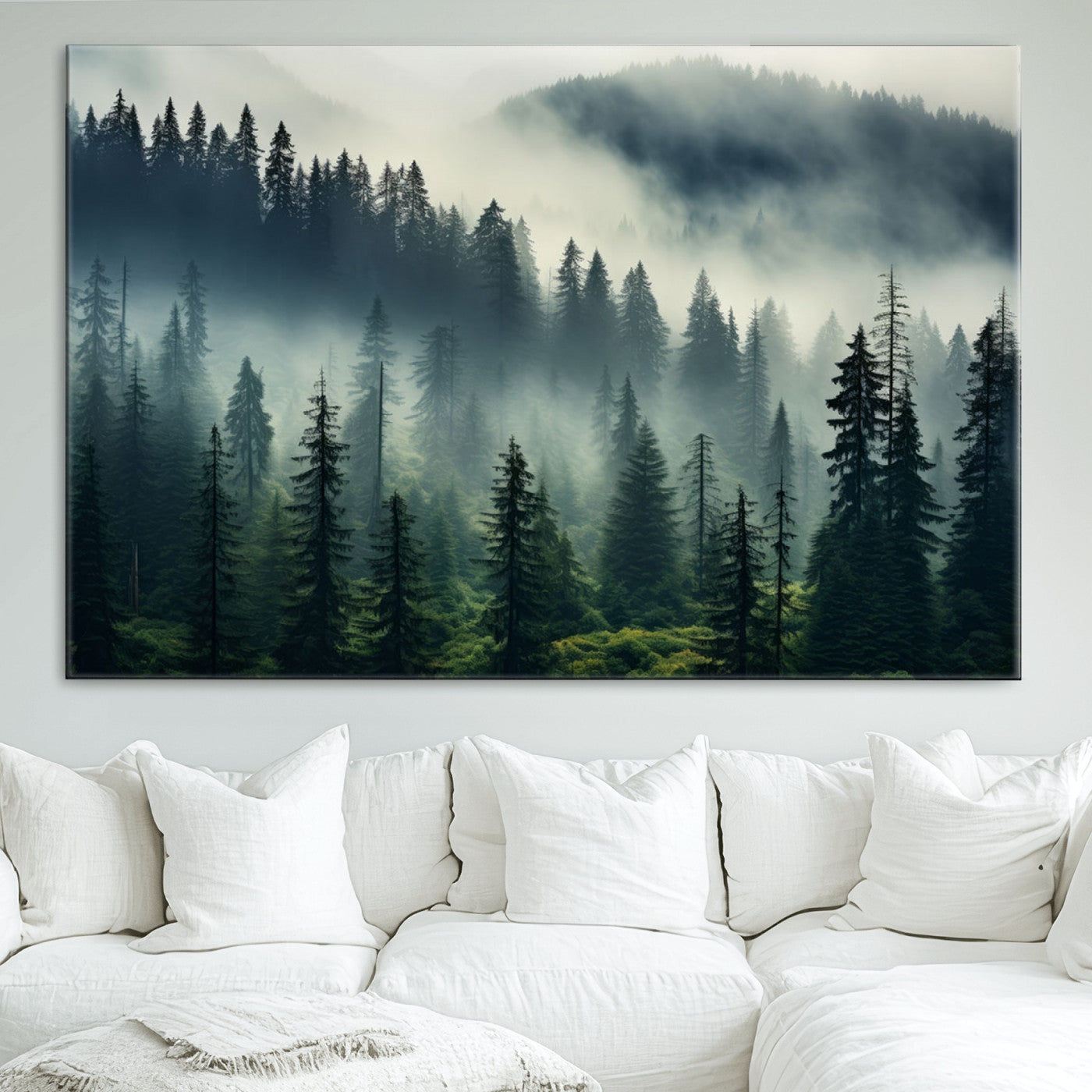 48606-MGV-CV-36X24-Captivating Misty Forest Wall Art Premium Canvas Print a Foggy and Serene Atmosphere