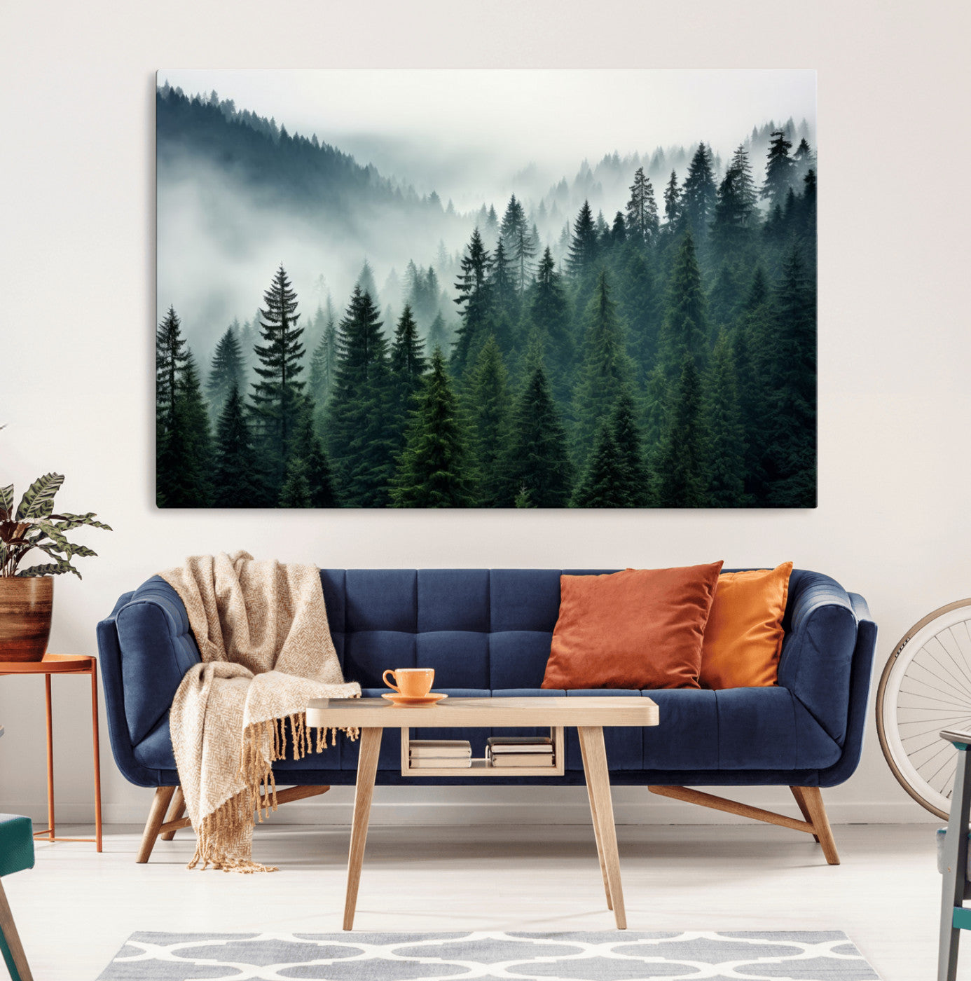 63262-MGV-CV-36X24-Captivating Misty Forest Wall Art Premium Canvas Print, Foggy and Serene Atmosphere Canvas Print