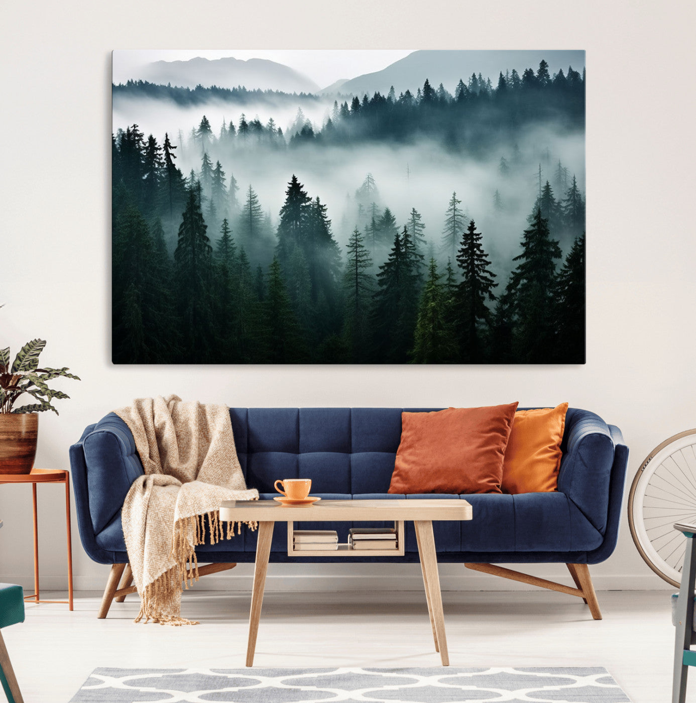 90079-MGV-CV-36X24-Captivating Misty Forest Wall Art Canvas, Premium Canvas Print a Foggy and Serene Atmosphere