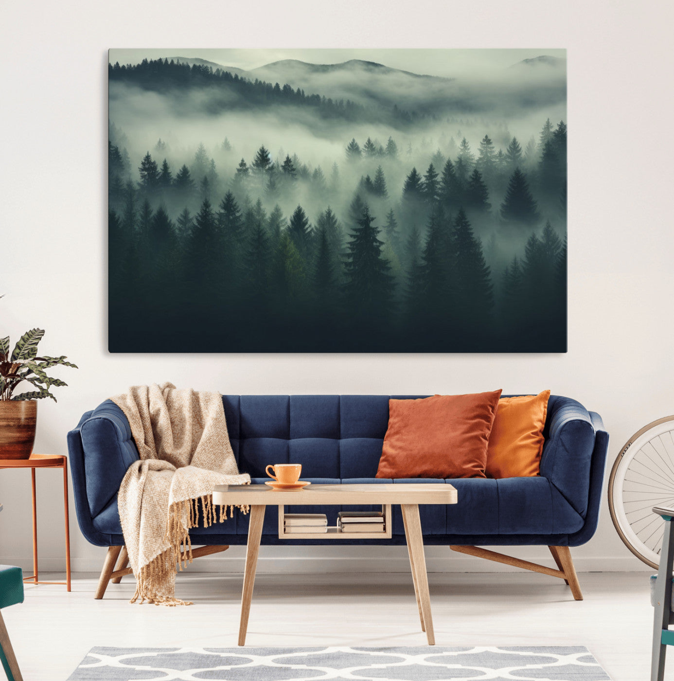 76456-MGV-CV-36X24-Misty Forest Wall Art Premium Canvas Print a Foggy and Serene Atmosphere