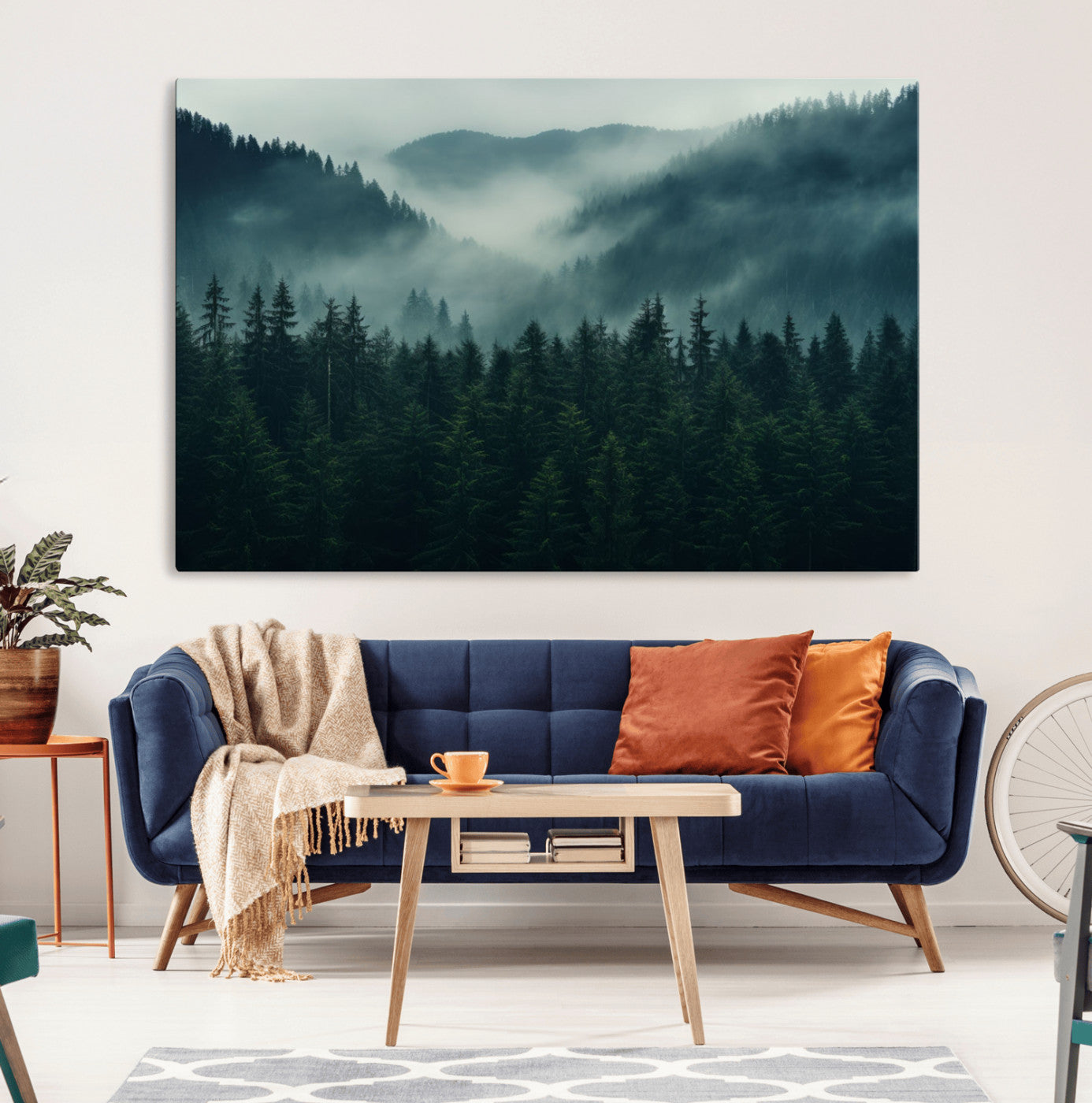 95647-MGV-CV-36X24-Captivating Misty Forest Wall Art Premium Canvas Print, Foggy and Serene Atmosphere Wall Art Canvas