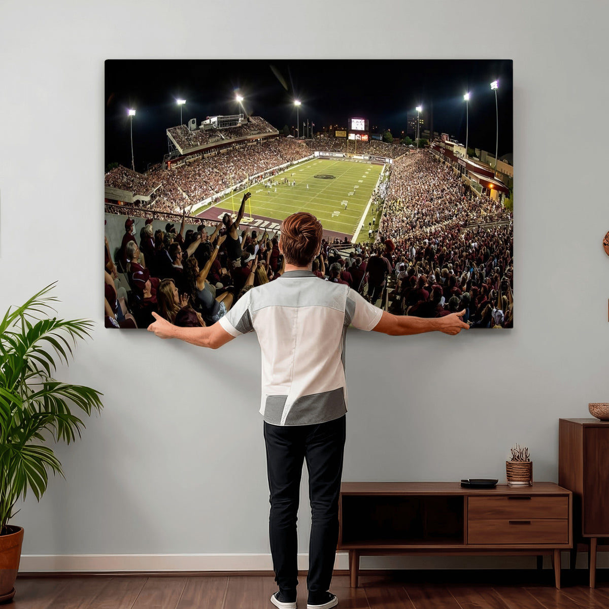 94126-MGV-CV-36X24 - Washington-Grizzly Stadium Canvas Wall Art | Exciting Game Night Atmosphere in Panoramic View