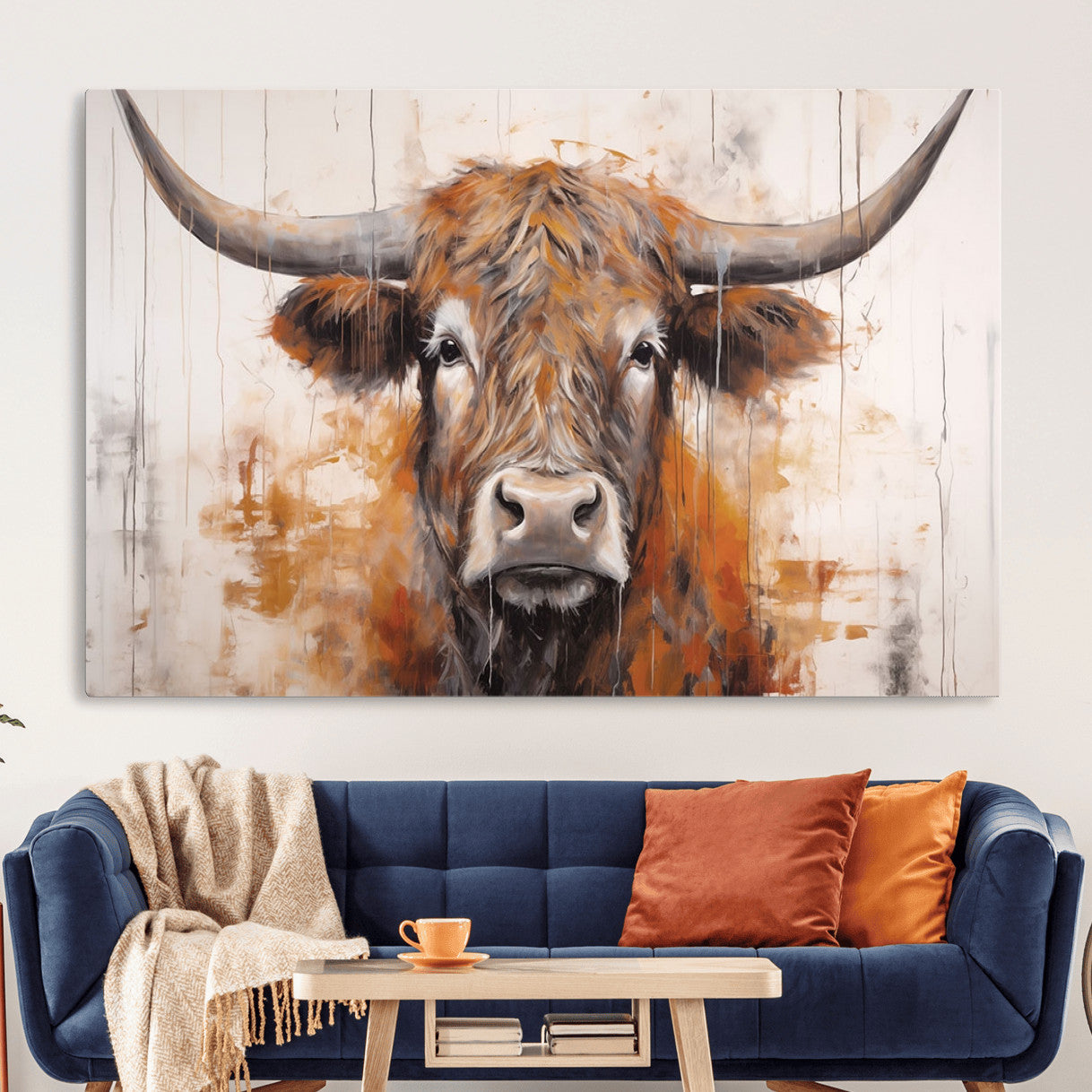 48622-MGV-CV-36X24-Vintage Scottish Highland Cow Cattle Art, Scottish Highland Cow Wall Art Print, Farmhouse Wall Art