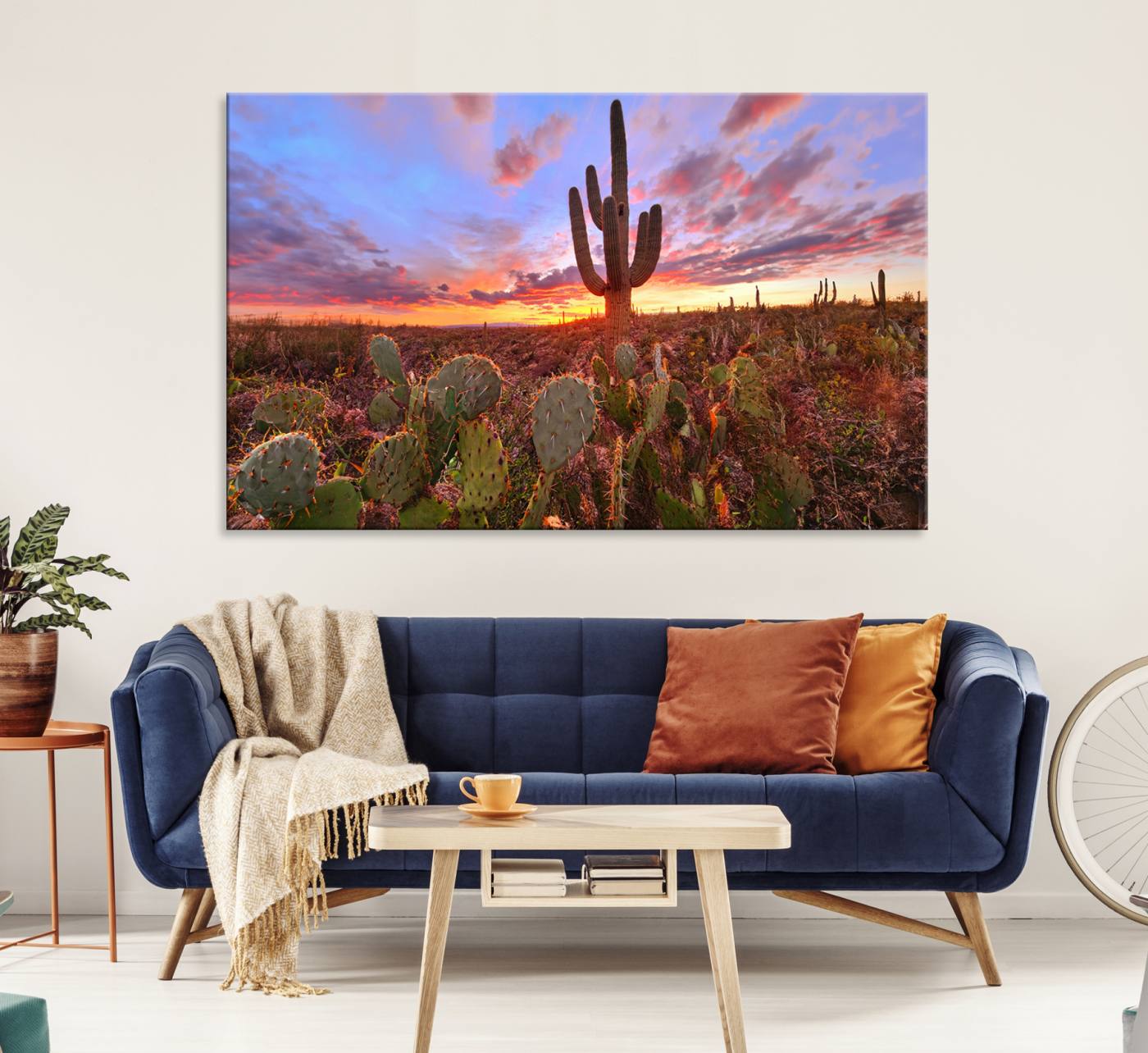 The Arizona Desert Sunset Wall Art Canvas Print hangs prominently.