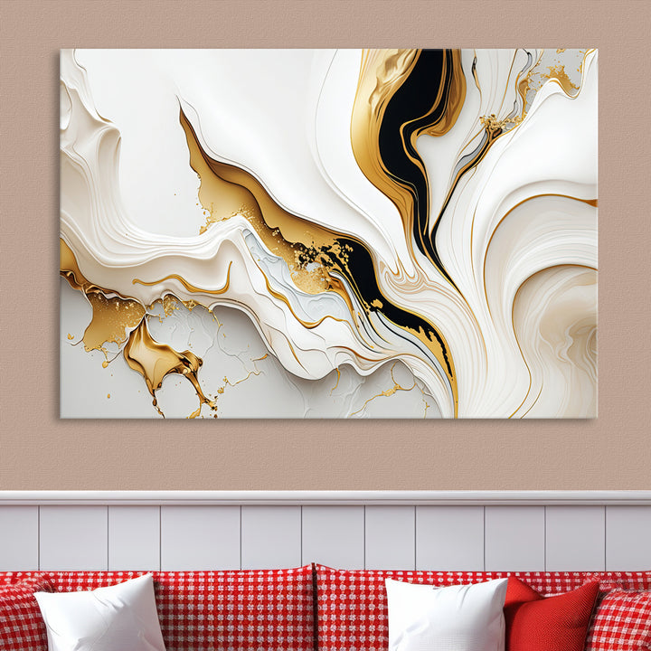 Modern interiors showcase Gold Waves on Pure White Canvas.