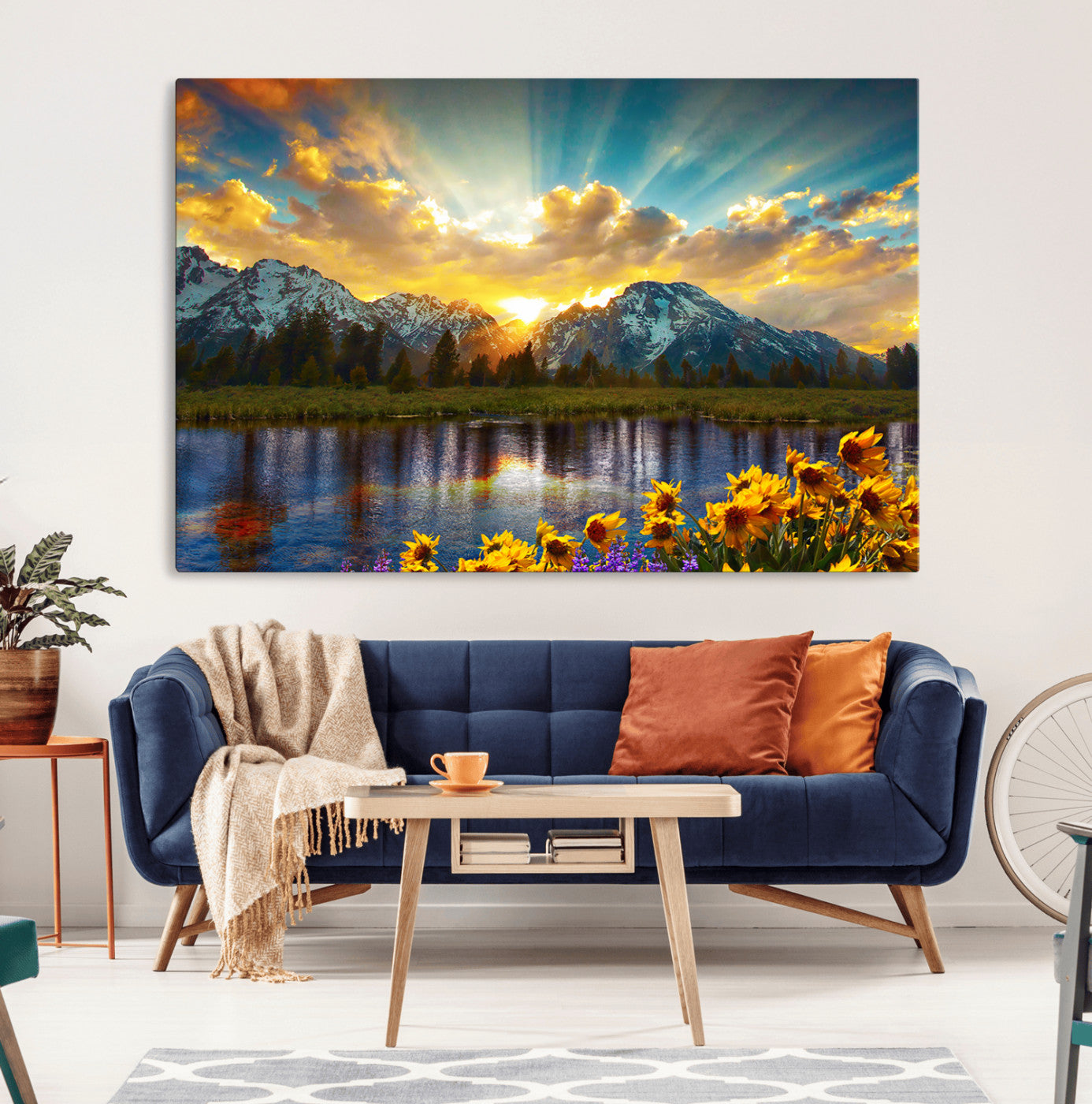 MGV-CV-36X24 - Grand Teton Park Amazing Mountain Landscape Sunset Wall Art Canvas Print