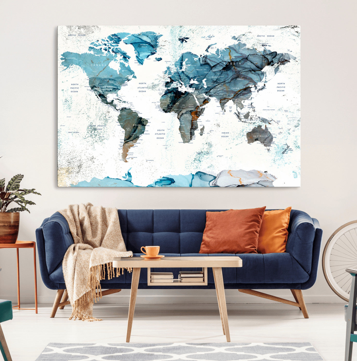 24415-MGV-CV-36X24-Push Pin World Map Canvas Print – Travel Tracker Wall Art for Couples, Perfect Anniversary Gift for Home or Office Decor