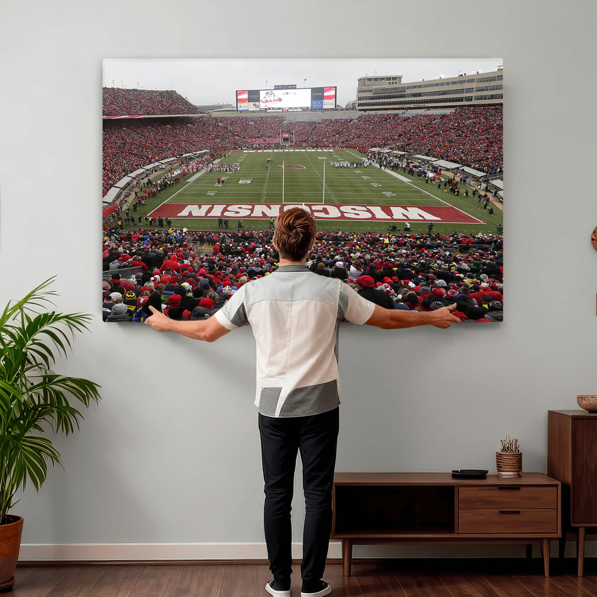 23461-MGV-CV-36X24 - Wisconsin Badgers Team Print Canvas, Madison Camp Randall Stadium Wall Art