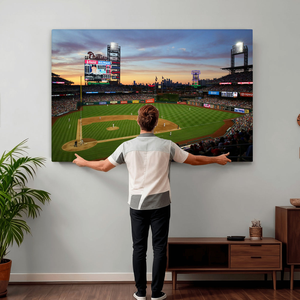 13778-MGV-CV-36X24 - Citizens Bank Park Philadelphia Phillies Wall Art Canvas | 3-Panel Canvas Print of Phillies Stadium